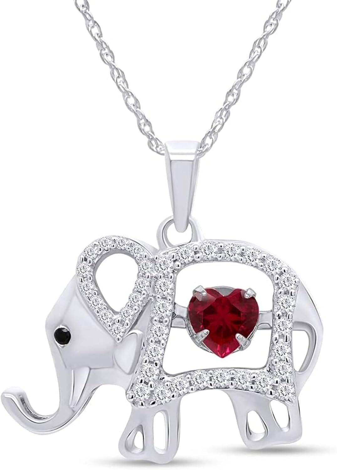 Created Real 925 Sterling Silver 14K Gold Plated Heart Shape Cut Red Garnet Gemstones Elephant Floater Pendant Necklace for Women