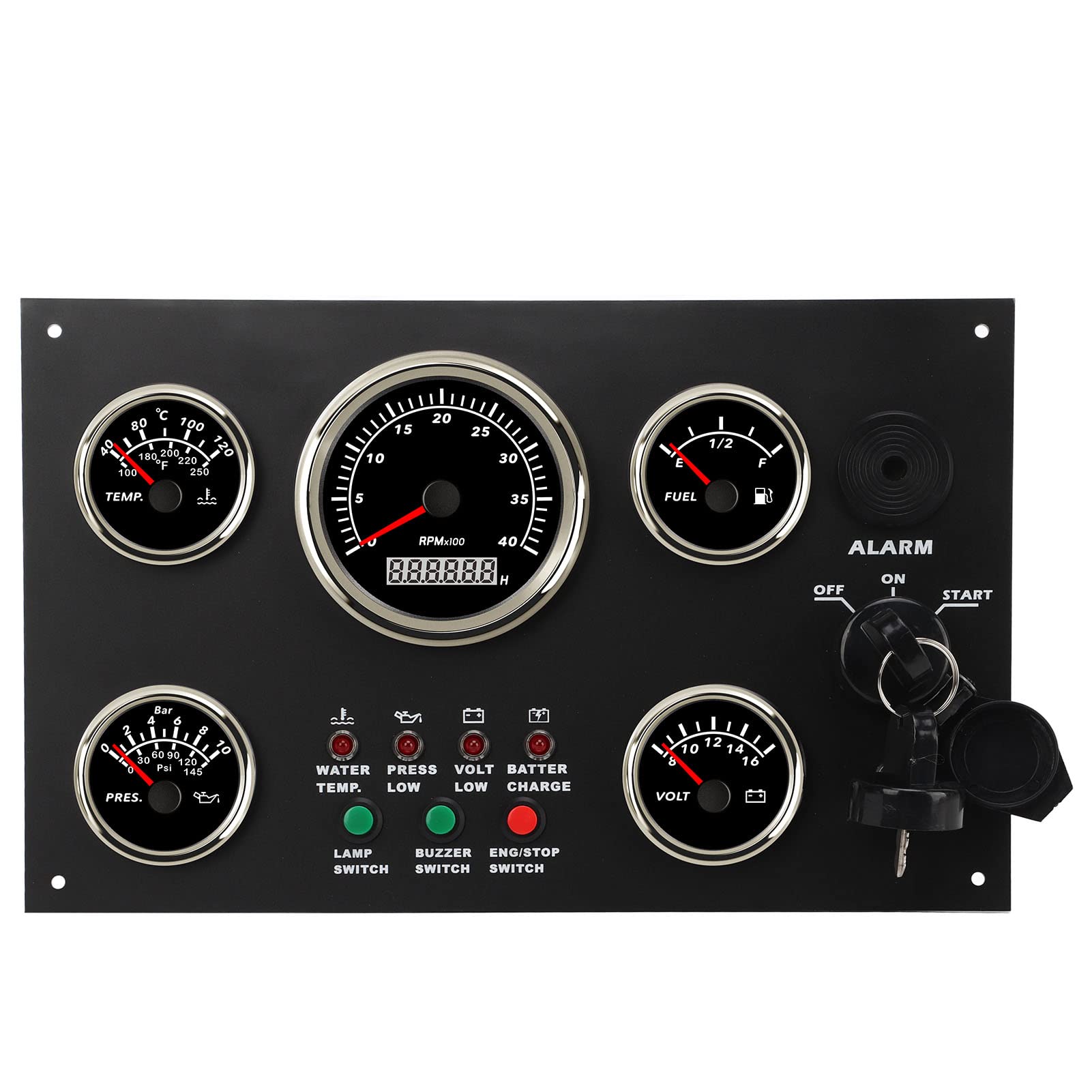 Pannello Strumenti per Barche, Voltmetro Livello Carburante Contagiri Temperatura Acqua IP67 Indicatore Cruscotto Impermeabile Set per Macchinari di Ingegneria per Yacht