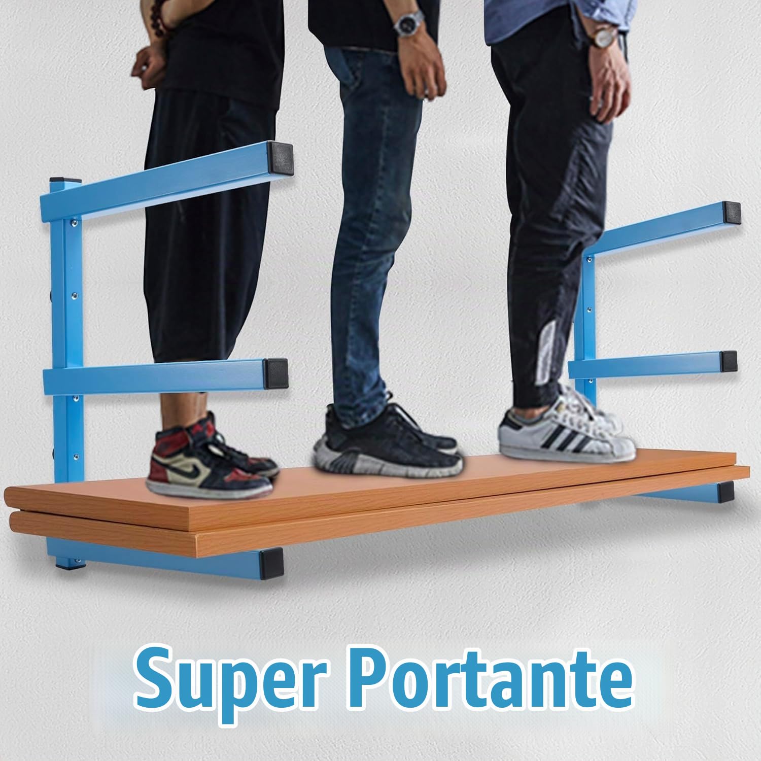 Sinoer Scaffalatura da garage in legno, con rivestimento blu spruzzato, in acciaio resistente, con montaggio a parete a 3 strati, per interni ed esterni, confezione da 4