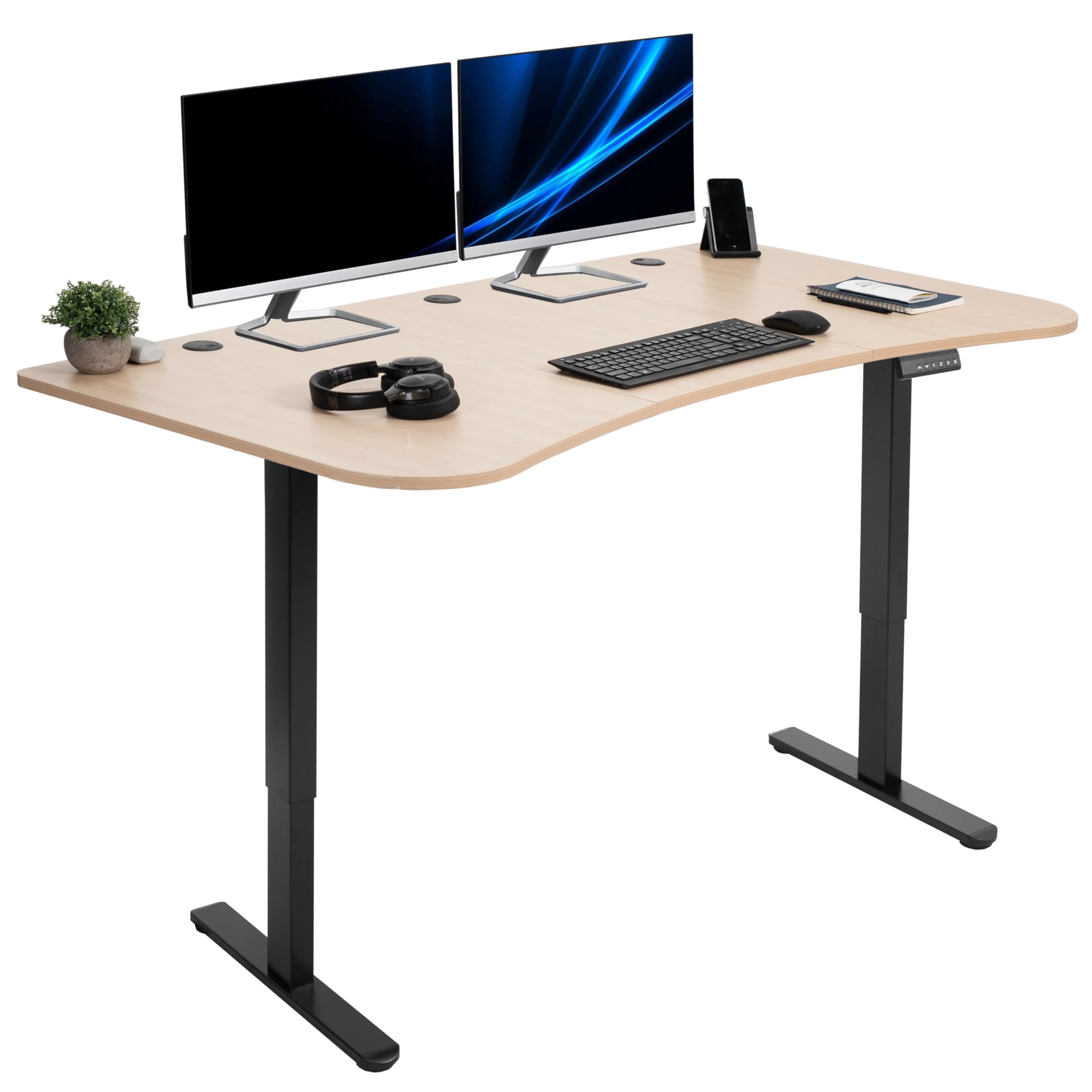 VIVO Electric 63 x 32 in Dual Motor Standing Desk, Memory Height Adjustment, E2B Series, Light Wood Top Black Frame, DESK-KIT-E2B1C
