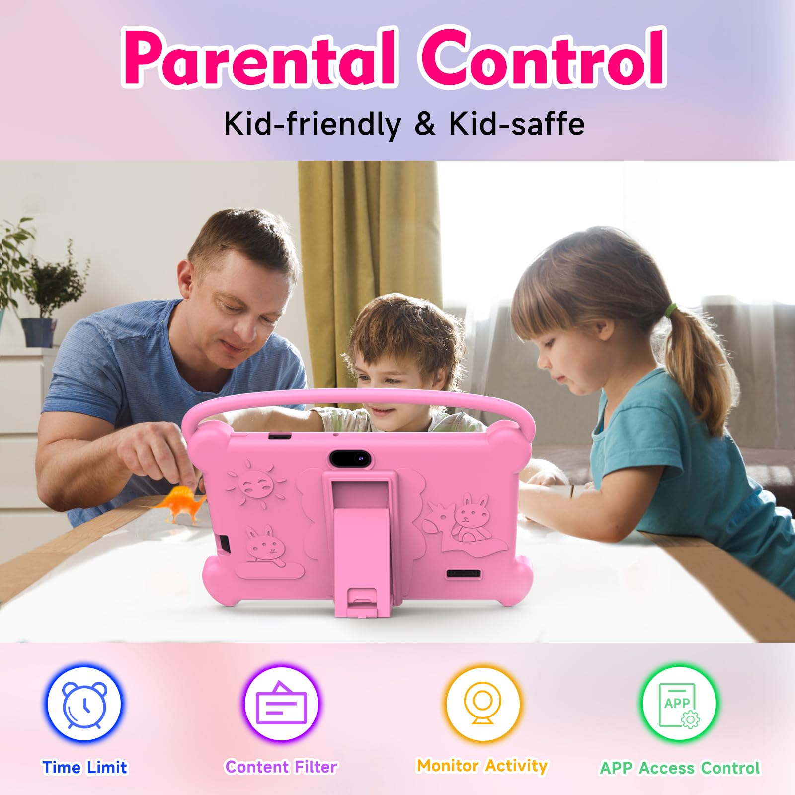 Tablet per bambini da 7 pollici 3-9 per bambini, 32 GB ROM con custodia antiurto, software Android per bambini installato Netflix, YoutTube, app aiwawa, controllo genitori, doppia fotocamera
