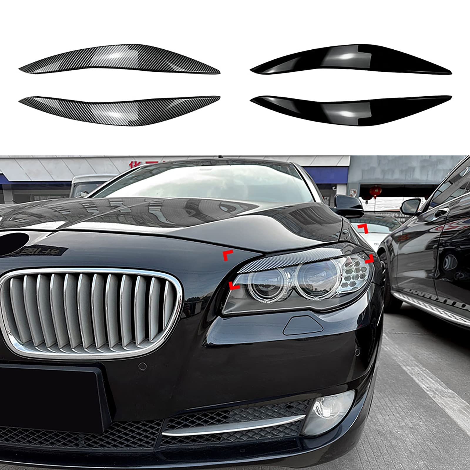 JAHURO Car Headlight Eyebrows, For BMW 5 Series F10 F11 2011-2014, Car Headlight Eyebrow Cover, Decorative Headlight Sticker Strips,A-Carbon Fiber Look