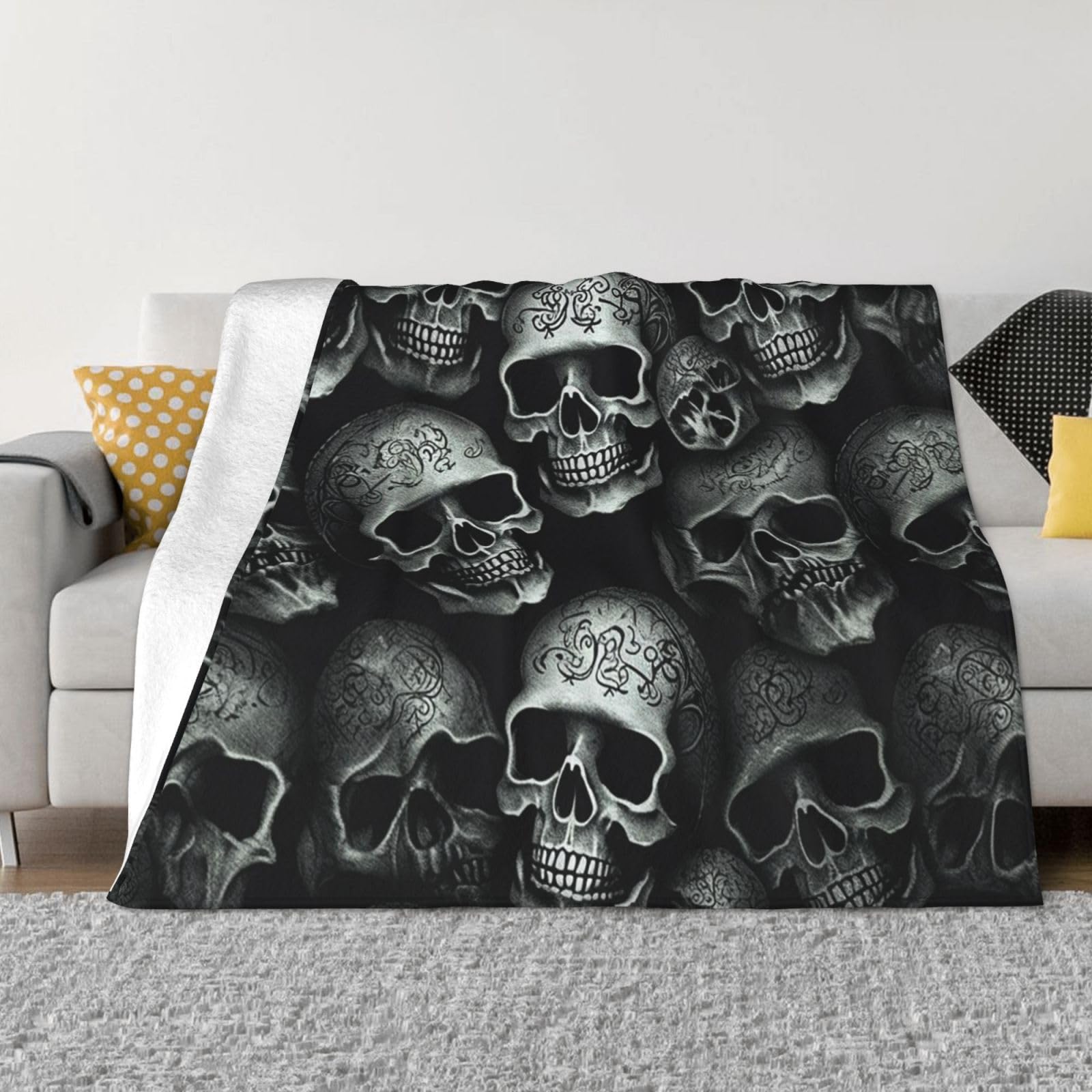 Couverture grande couverture polaire pour lit au motif tête de mort