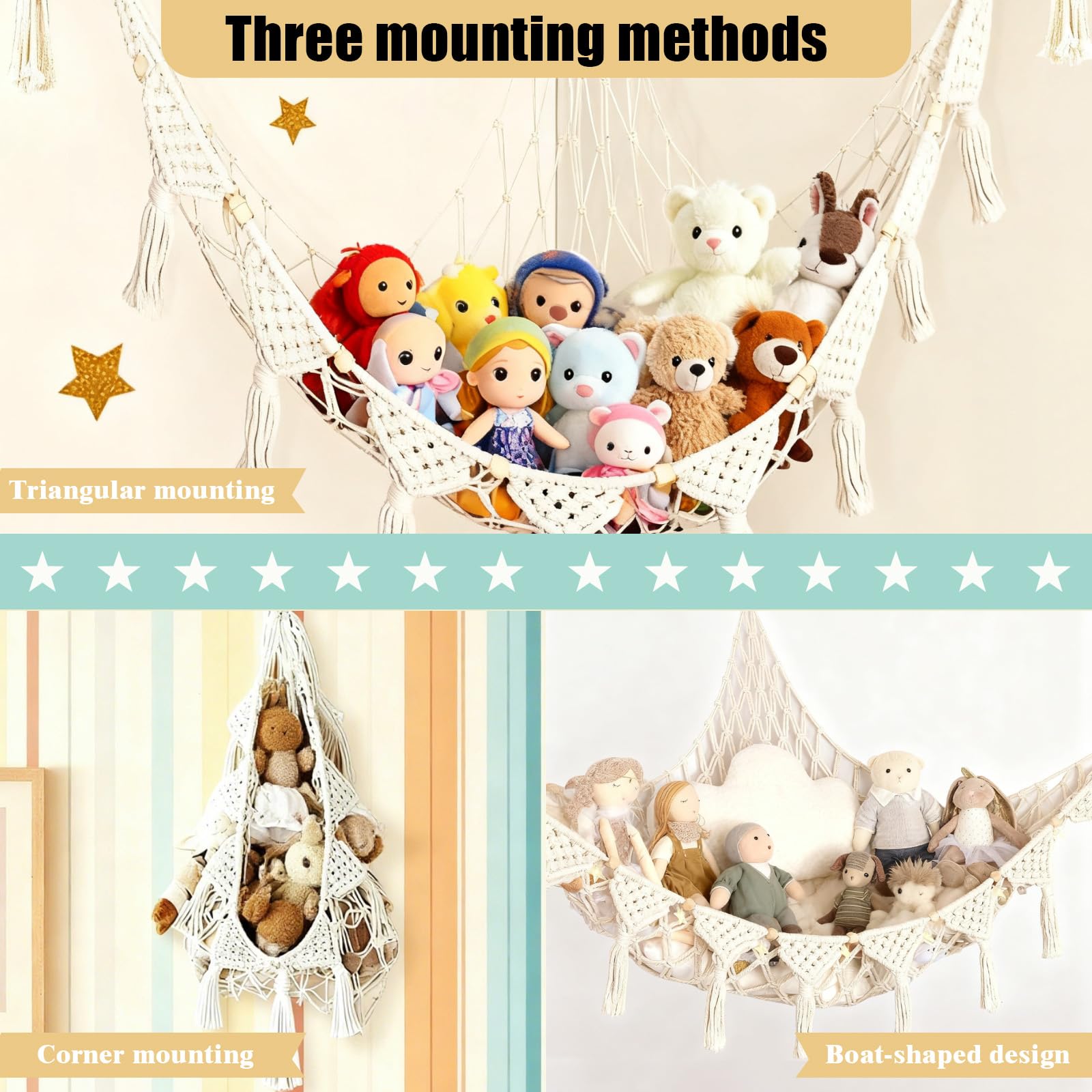 Amaca a forma di orsacchiotto, per animali di peluche, XL, a rete, per riporre oggetti e orsacchiotti, simpatica rete da appendere, per cameretta dei bambini, decorazione per camera da letto