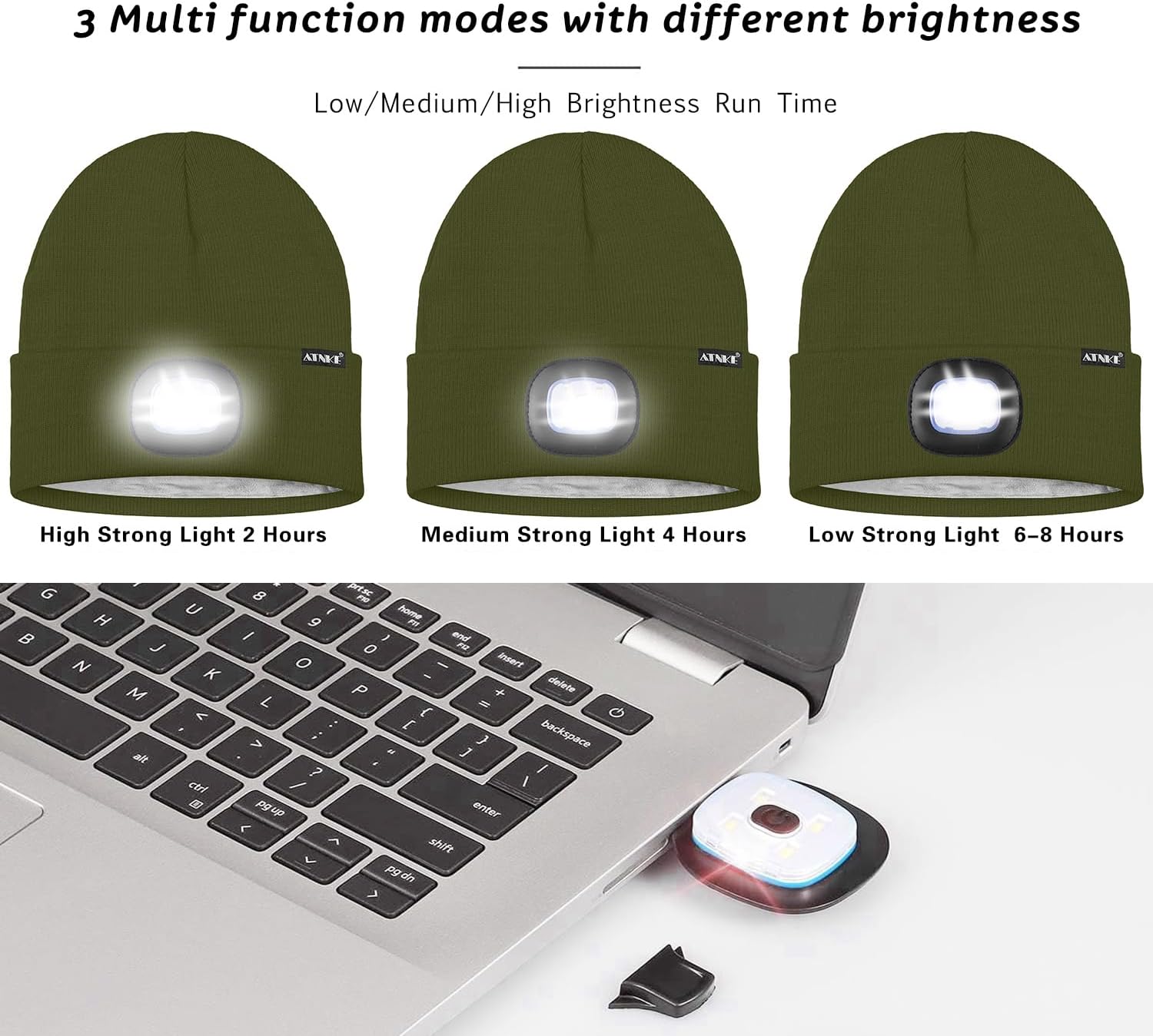 ATNKE Kids LED Lighted Beanie Hat, USB Rechargeable 4 LED Running Headlamp Lined Fleece Cap Gifts for Boys and Girls - Image 6