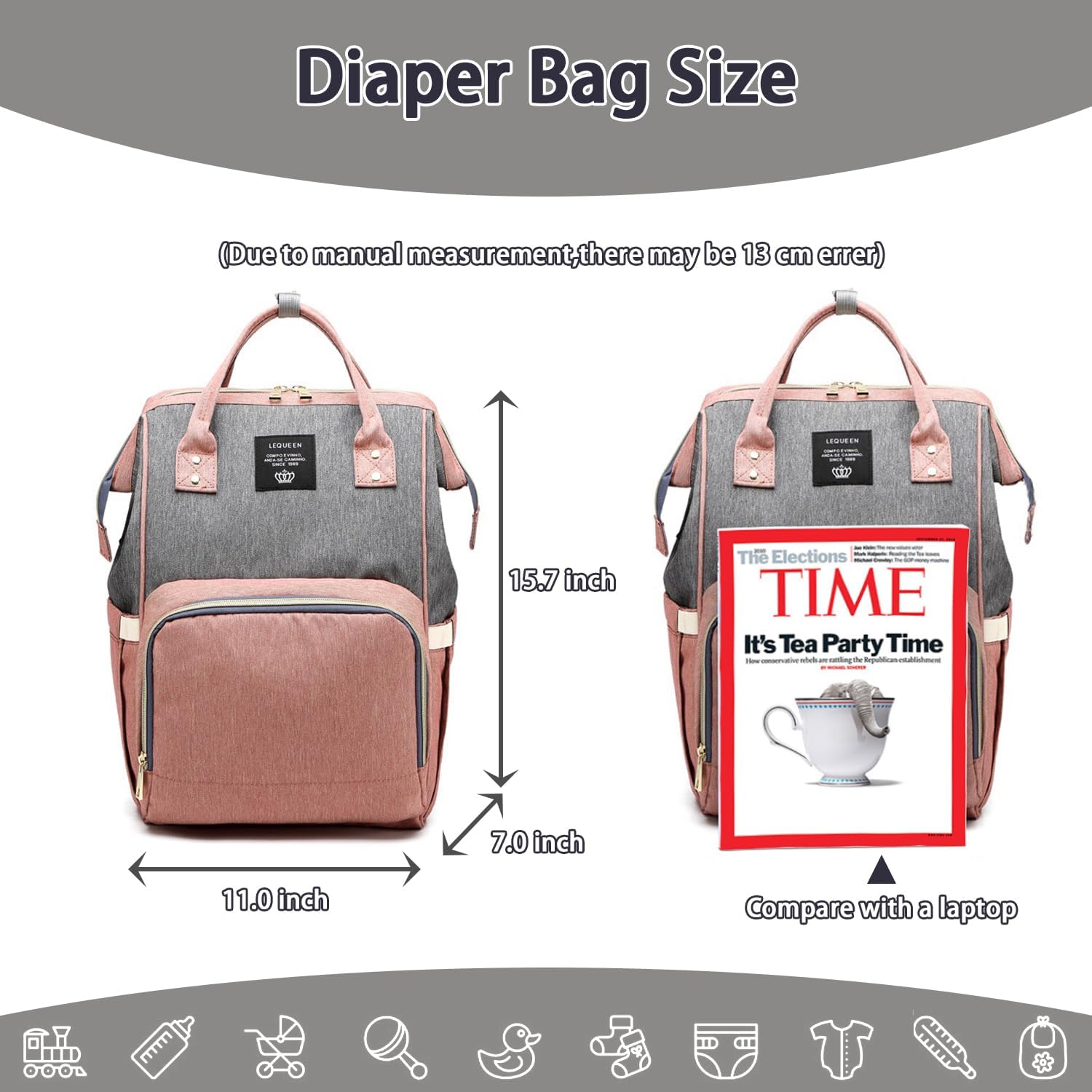 Diaper Bag Backpack for Mom Dad, Maternity Changing Bag Diaper Backpack with Stroller Straps(USB-pink)