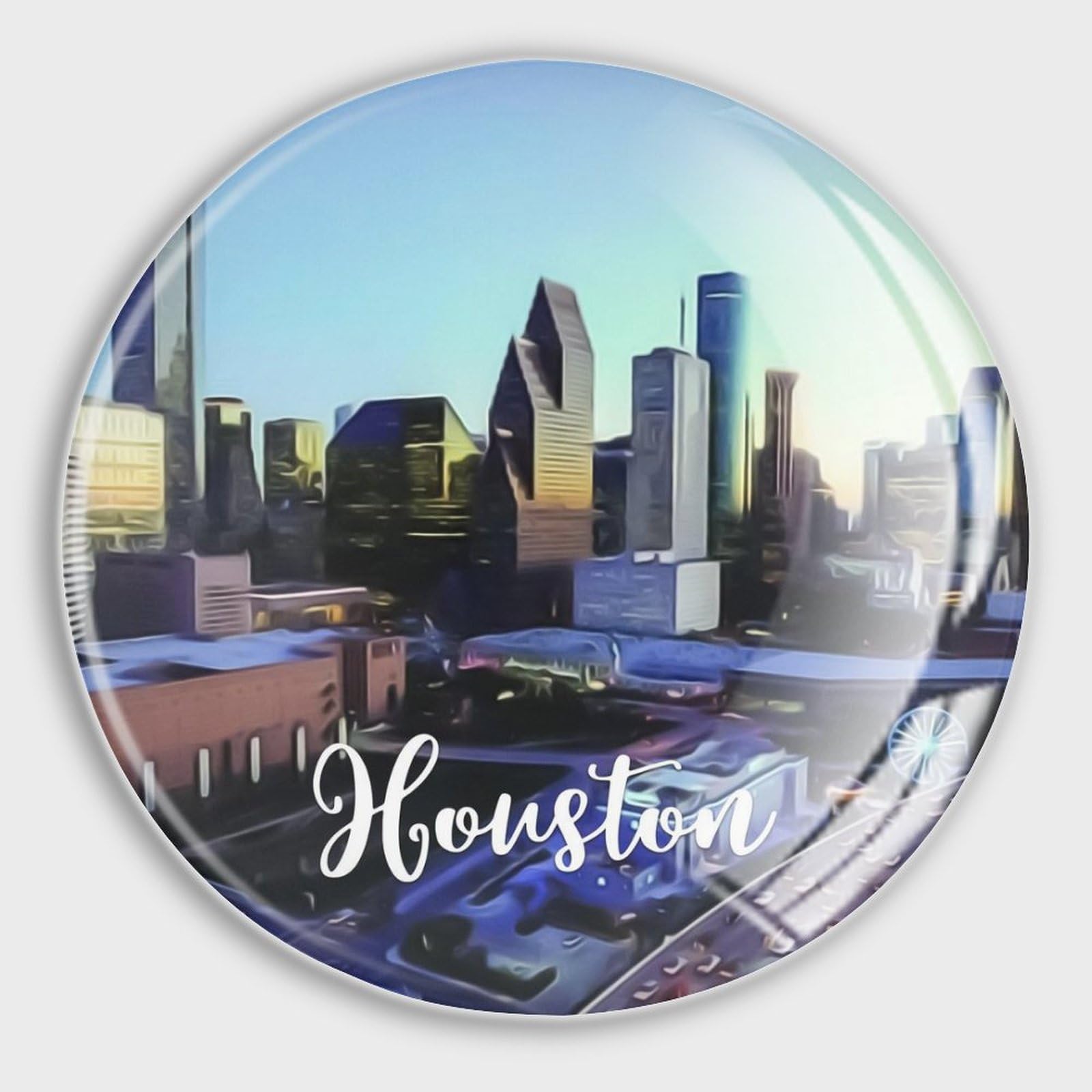 Aimants ronds puissants en verre pour cuisine design paysage de Houston souvenirs