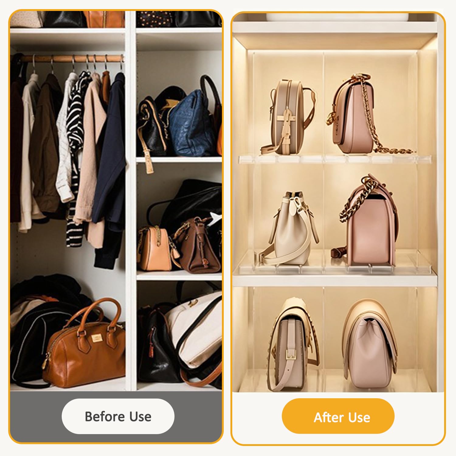10 Séparateurs de Sacs à Main, Séparateur D'étagère Organisateur Transparent Réglable avec Base à Fentes et Diviseurs Ajustables pour Chambre à Coucher, Chambre et Cuisine