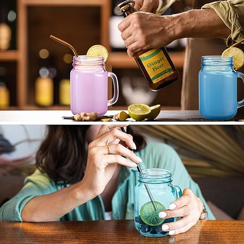 Miniatura 5 de 12 tarros Mason de colores de 16 onzas con asa, vasos para beber bebidas frías, decoración de almacenamiento, recuerdos de fiesta, cócteles, 6