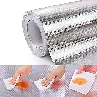 3pcs Papier peint de cuisine imperméable à l'huile Autocollant pour de cuisine Revêtement mural Film de protection mural résistant à l'huile pour placard de cuisine Décoration de carrelage