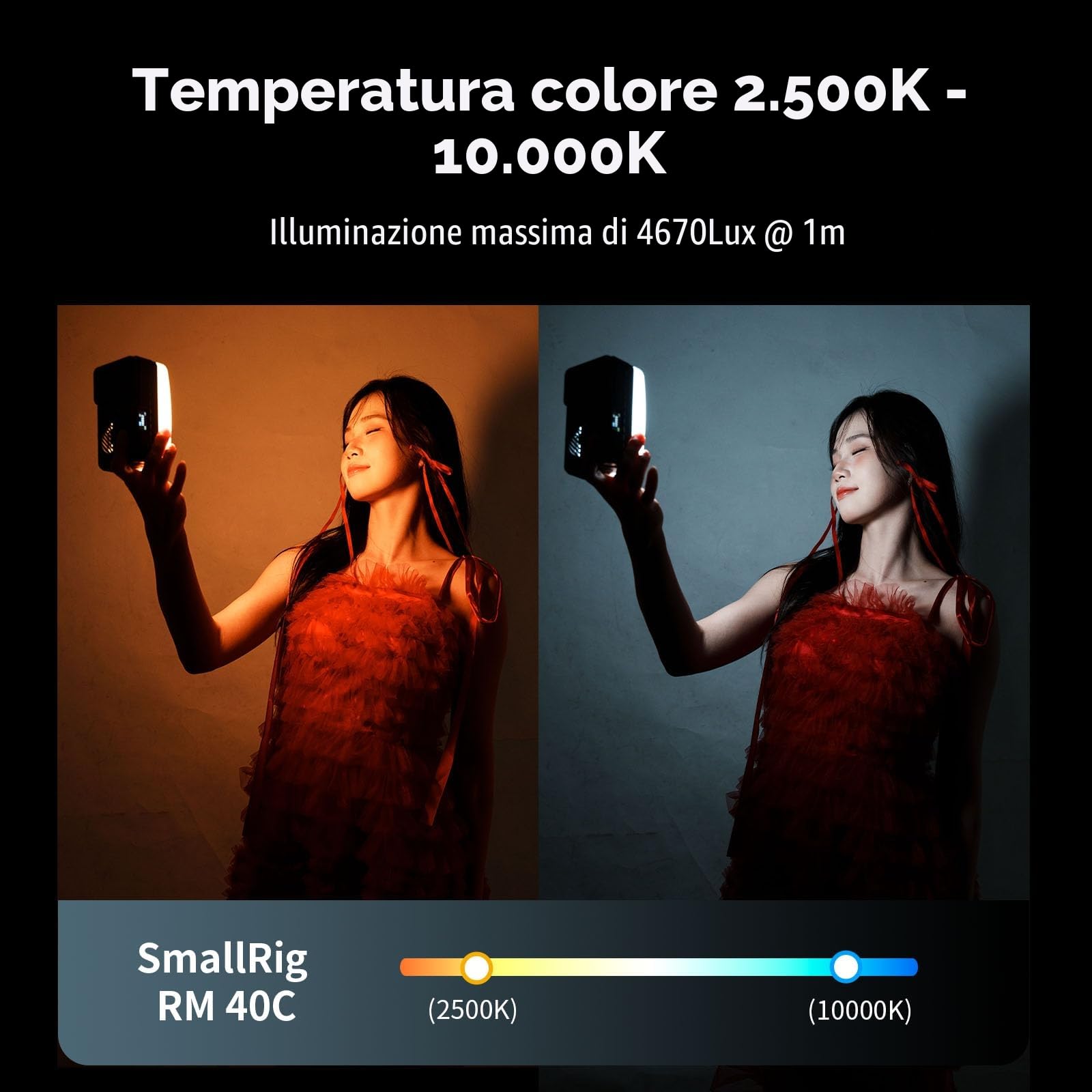 SMALLRIG RM 40C Mini Luce LED RGB per Video, Display LCD, Luce per Foto Portatile 4800 mAh supporto Magnetico per Creatori Podcast, Fotografia, TikTok, YouTube, 2500K-10000K CRI 96 TLCI 99, 5359