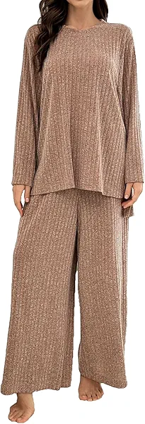 JUEENNIL Womens Soft Pajama Sets Long Sleeve Pajama Sets for Women with Loose Pants Comfortable Sleepwear Sets for Women