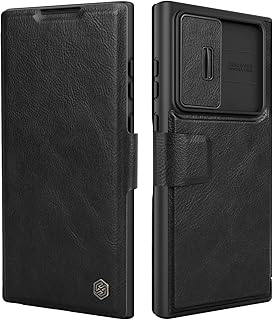 Nillkin Capa carteira para Samsung Galaxy S23 Ultra com porta-cartão e capa para câmera, capa de couro PU com capa flip magnética, compartimento para cartão, proteção para câmera deslizante (6,8 polegadas) - preta