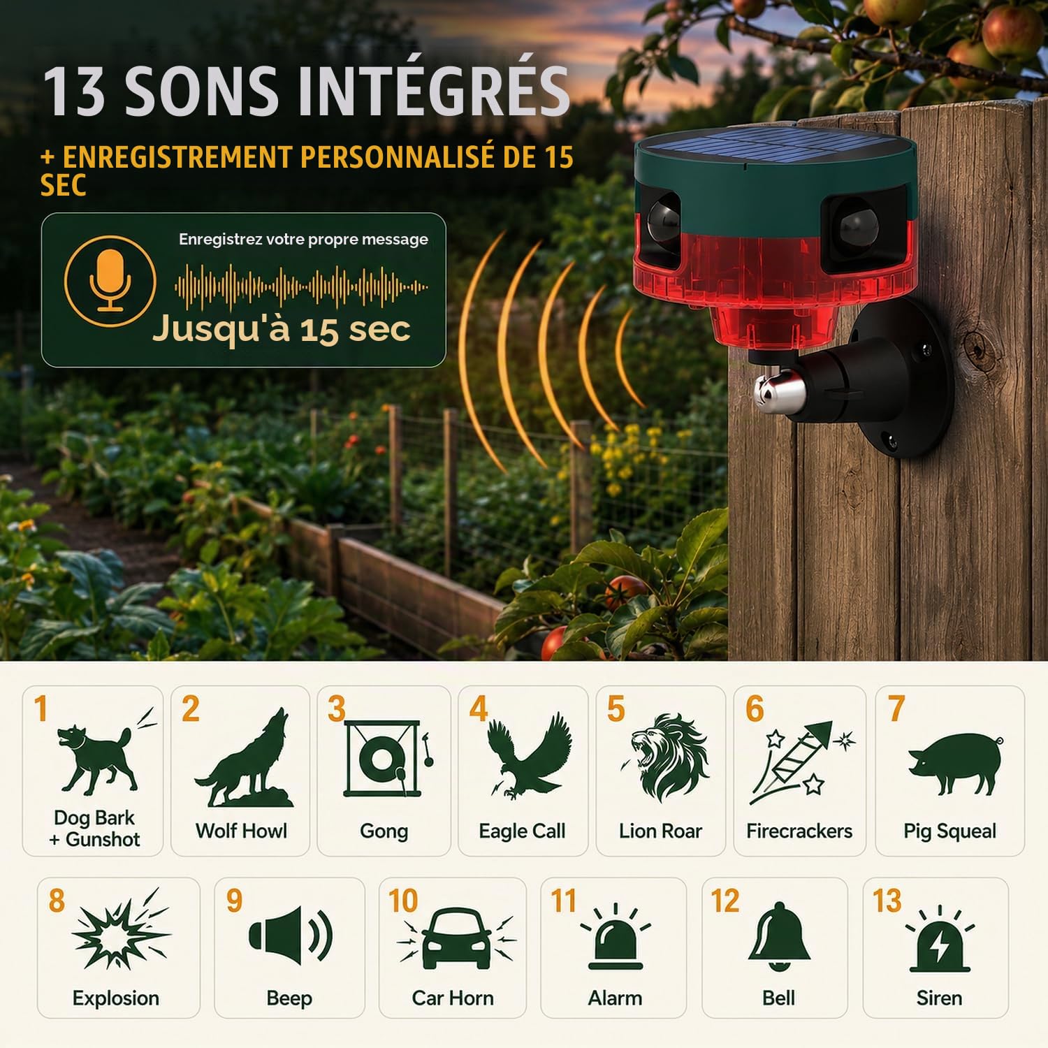 Alarme Solaire d'extérieur avec détecteur de Mouvement à 360° 129 DB Loud Siren, contrôle à Distance, Protection de Porche & Appareil de sécurité de Camping pour Les Zones extérieures