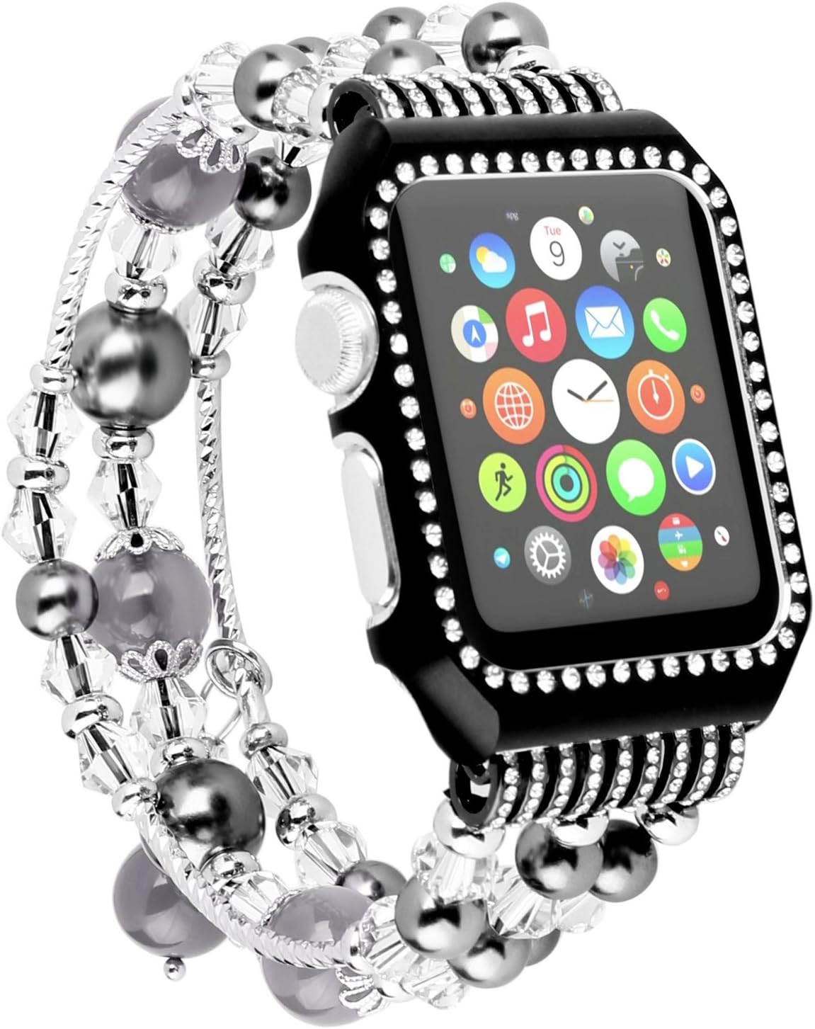for Apple Watch Band Bracelet with Case Women Jewelry Elastic Luxury Beaded Charm for iWatch Wristband Strap Series 3/2/1/Sport Edition