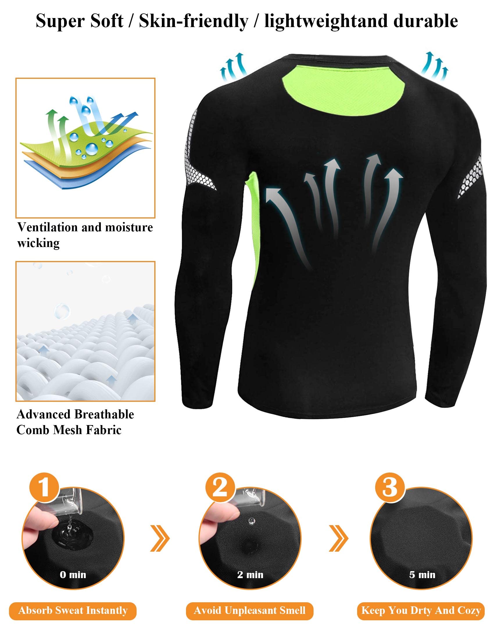 Terecey Maglia a Compressione Uomo Manica Lunga Maglia Termica Uomo Ad Asciugatura Rapida Maglie Tecnica Traspirante Maglie Sportiva Palestra T-Shirt M-3XL