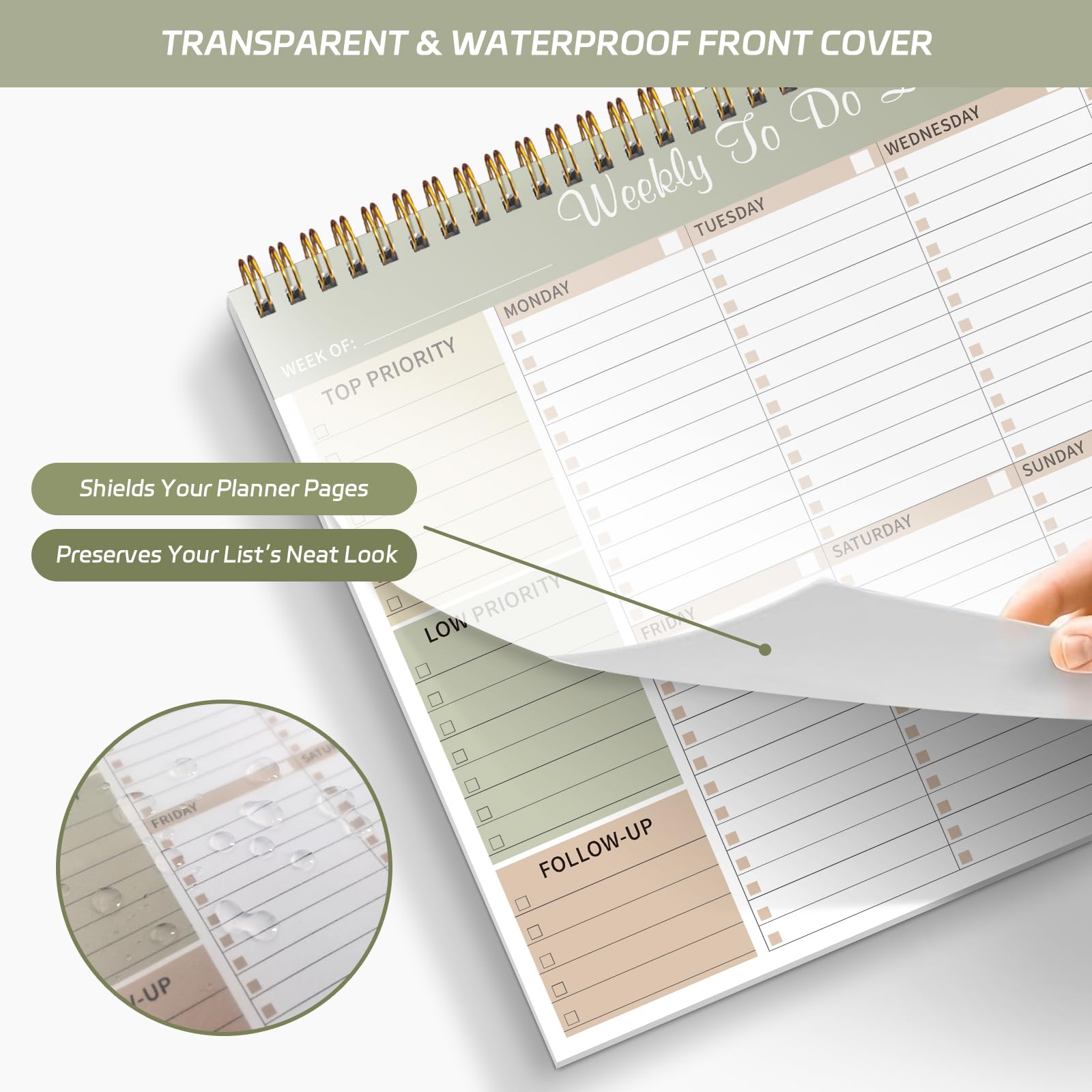 Blocco note per lista delle cose da fare, agenda settimanale non datata per lavoro, agenda giornaliera da 27,9 x 21,6 cm, con 52 pagine, include 2 quaderni a righe bonus (verde)