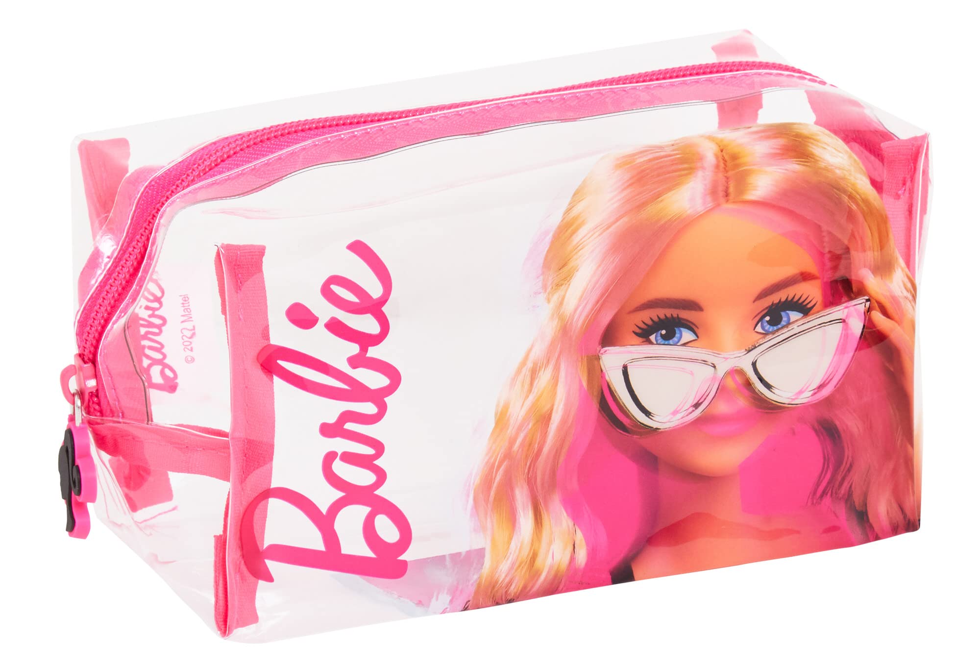 Barbie Bolsa de cosméticos transparente para niñas y mujeres, bolsa de maquillaje transparente para viaje, neceser de viaje, Pink, Talla única, Bolsa de maquillaje