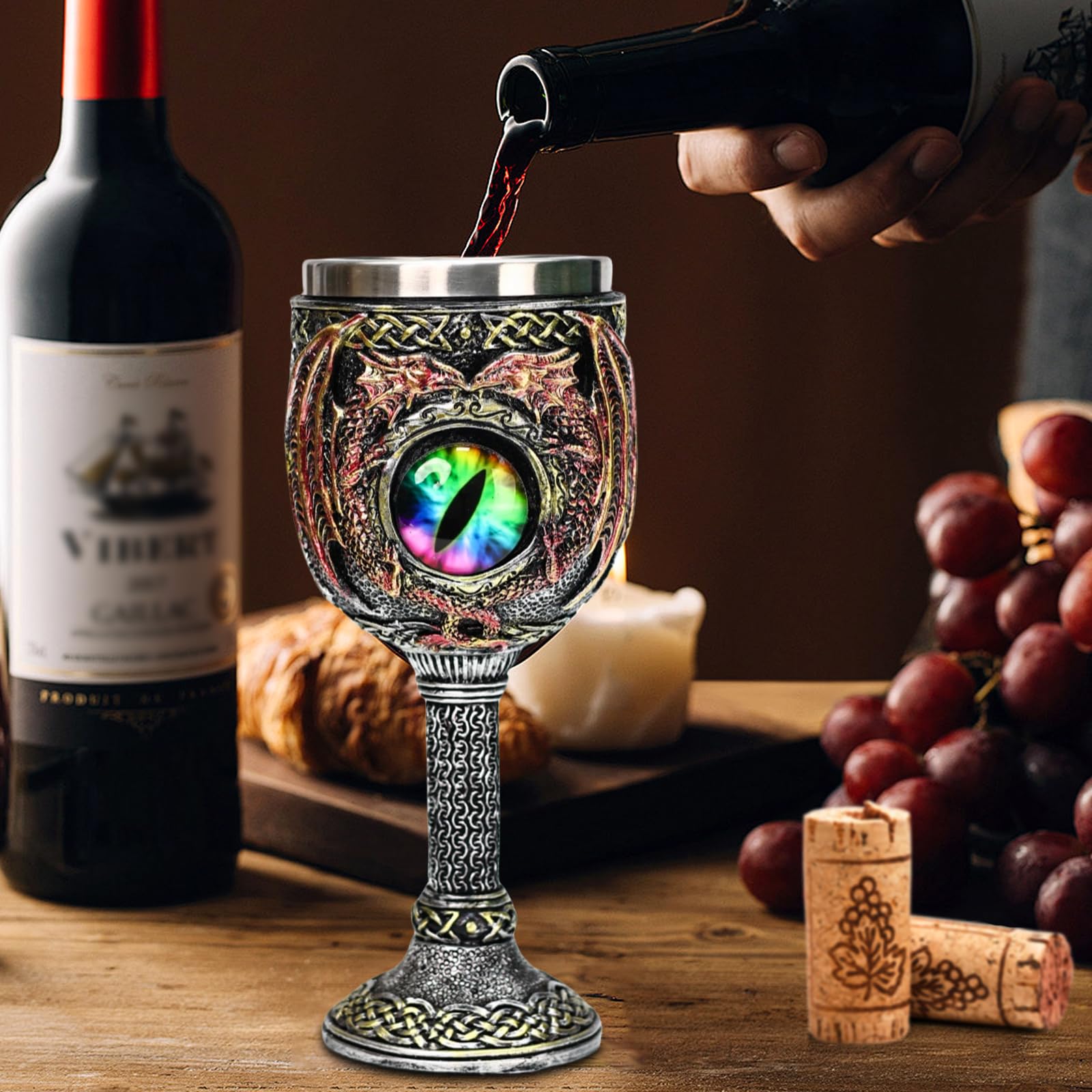 ZONSUSE Calice Drago, Calices Occhio Dragos, Bicchiere da Vino Medievale, Goblet in Acciaio Inox, Tazza Halloween 180ml (Occhi)