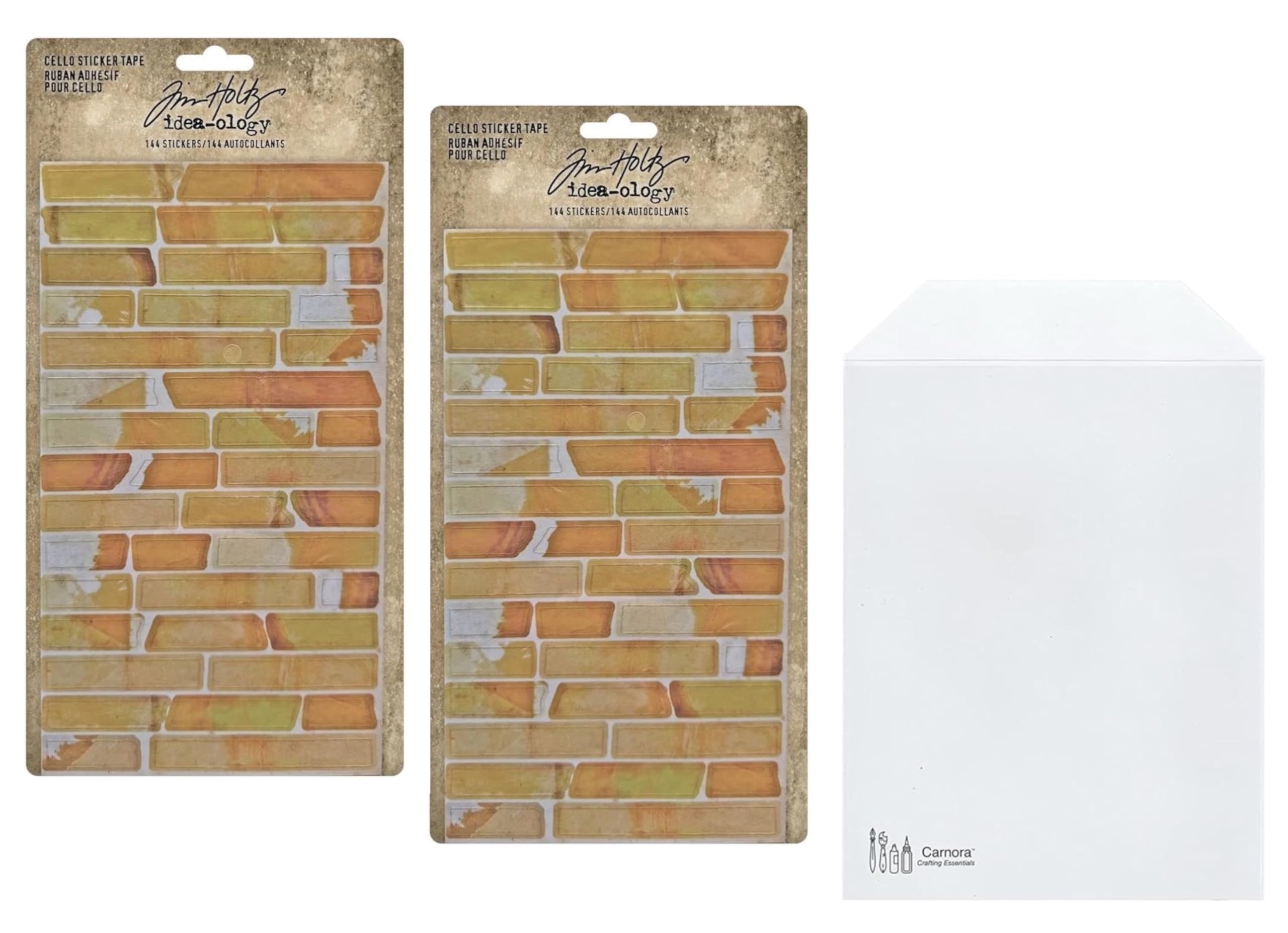 Tim Holtz Cello Adhesive Tape, 2 Packages, 288 Stickers, Carnora Storage Pocket, Mixed