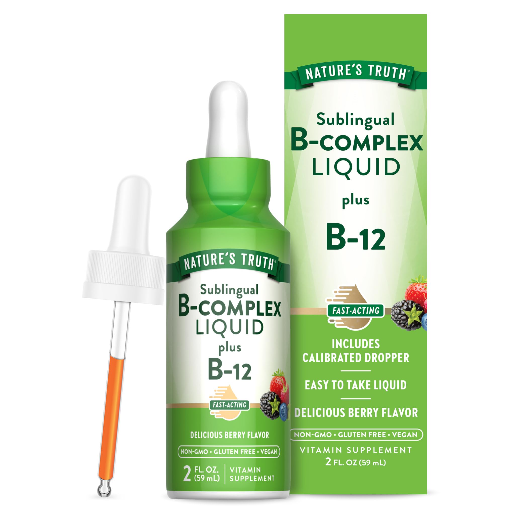 Vitamin B Complex Siblingual Liquid | 2oz | Natural Berry Flavor | Vegetarian, Non-GMO & Gluten Free |
