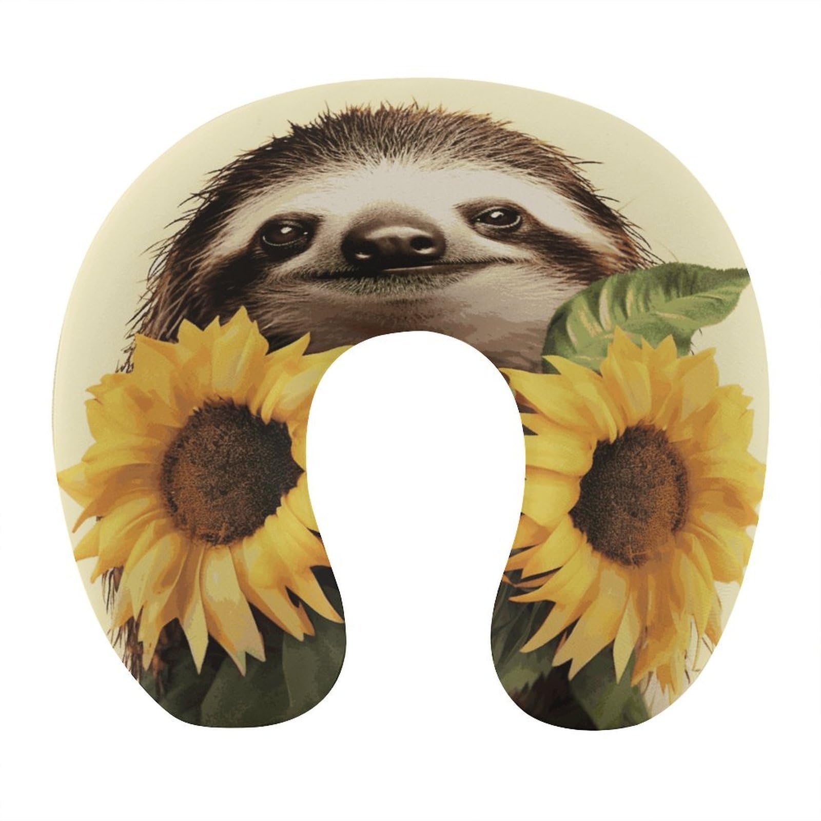 Adfgyerh Style Sloth Sunflower U-Shaped Pillow，Memory Foam Pillow Core，Cushion ，Provide Neck Support ，Travel Pillow，Suitable For Airplanes, Cars, Homes, And Offices.