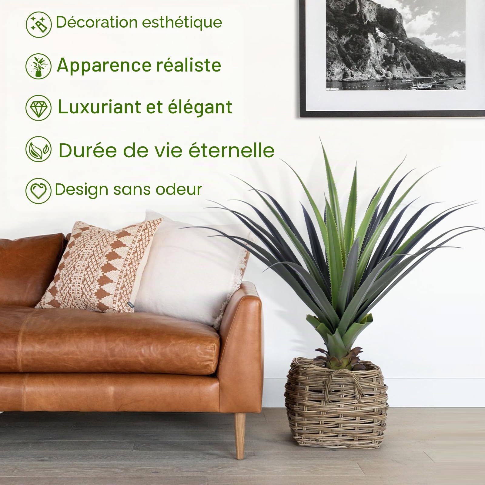 Plantes Artificielles Agave 90cm Haute avec Pointe, Arbre Artificielle Extérieur pour Porche, Terrasse Maison Intérieure Décoration