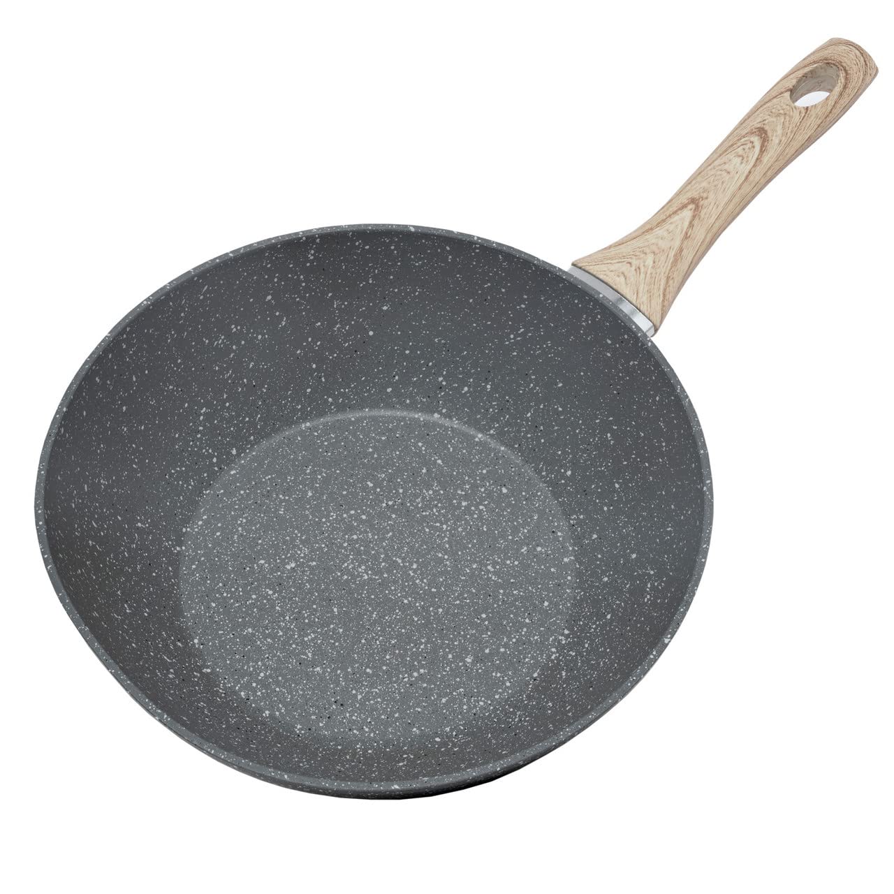 Schallen Anthracite Grey Kitchen Cookware Non Stick Frying Pan Saucepan Cooking Stock Pot Full Pan Set with Soft Grip Handles (Wooden Finish Handle, Wok - 28cm)