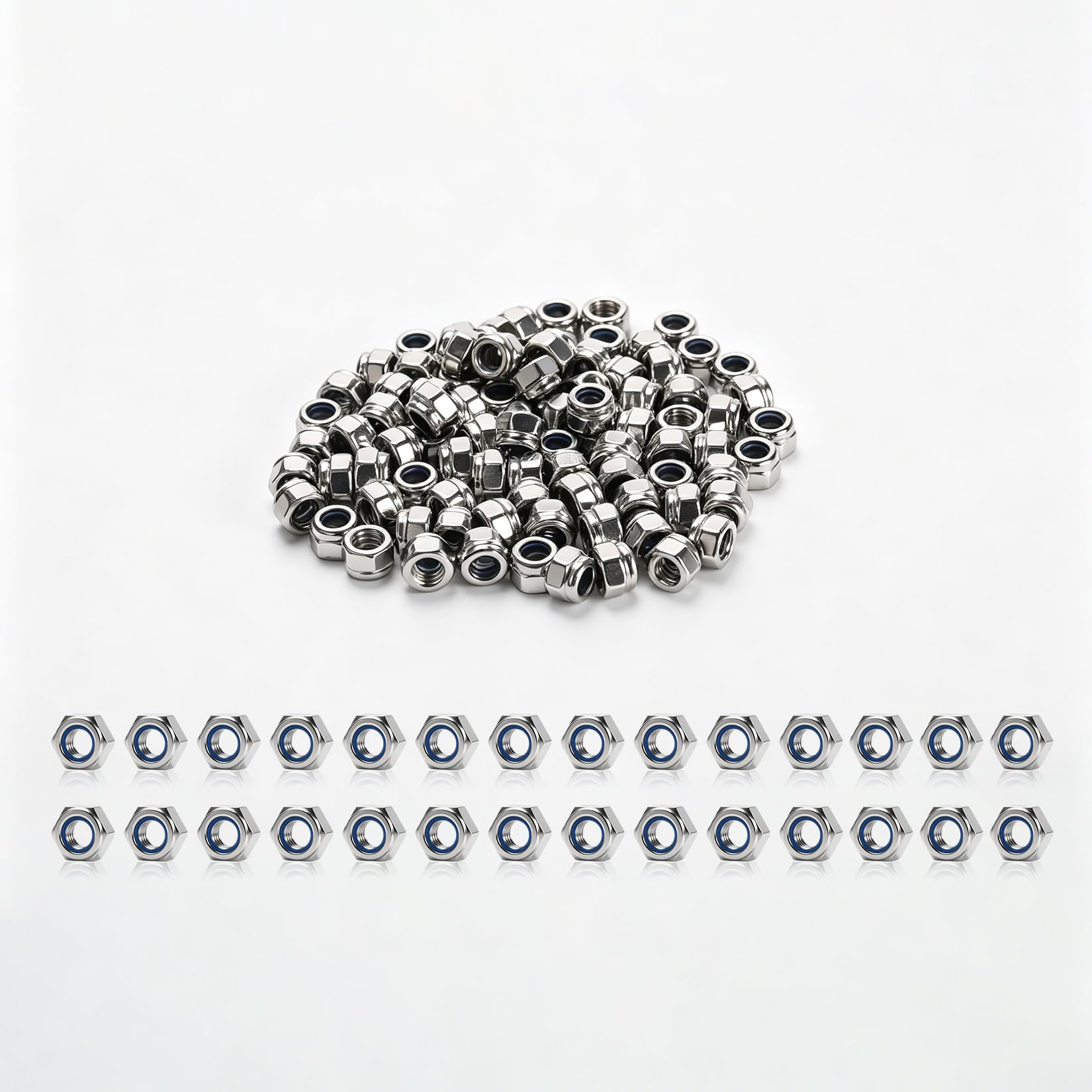 100 Pcs M4 Locknut Set, Stainless Steel Nylon Lock Nuts, Hex Locking Nuts with Threaded Inserts, Anti-Loosening and Rustproof