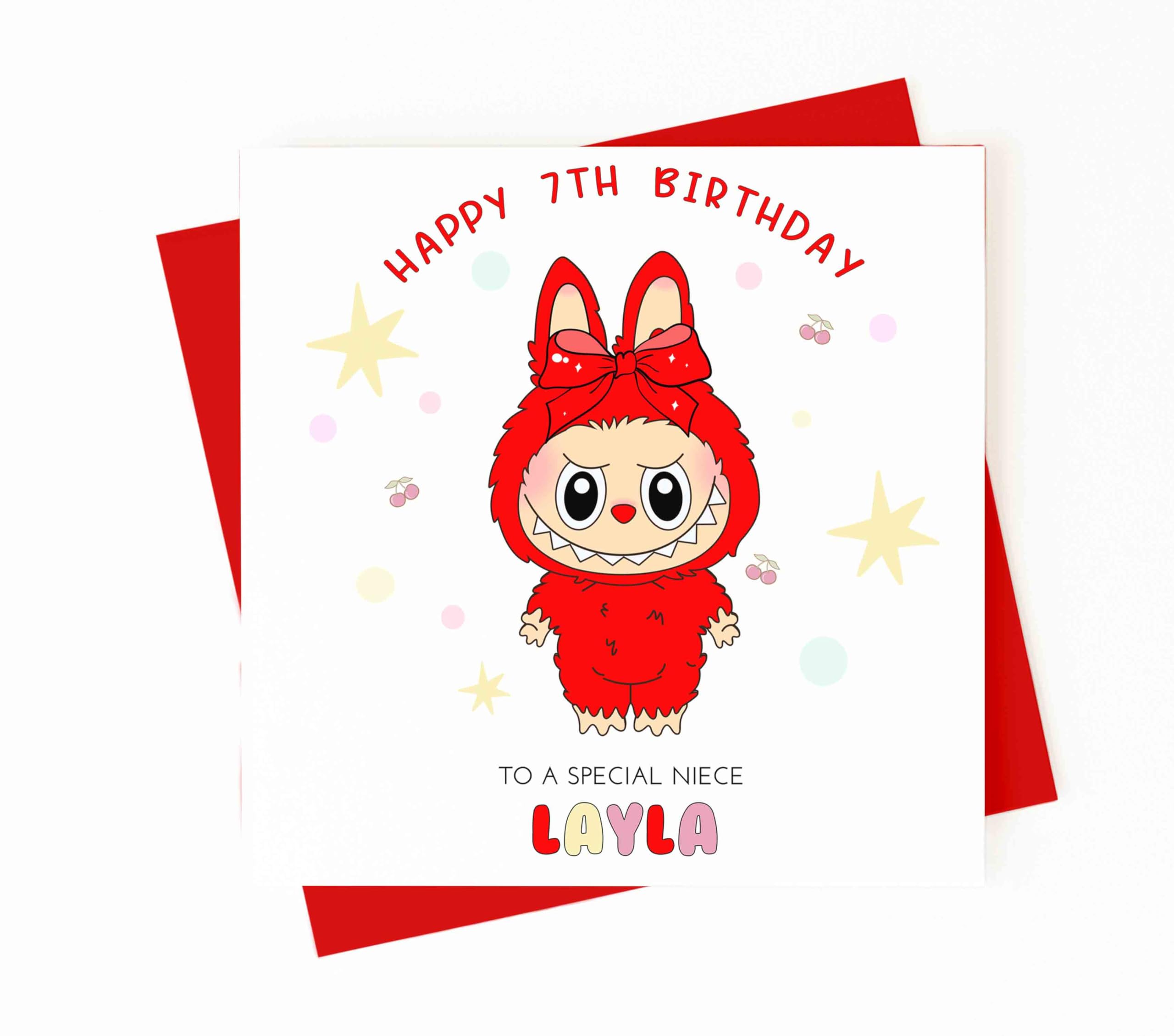 Girls Birthday Card - Personalised Birthday Gift. (Red)