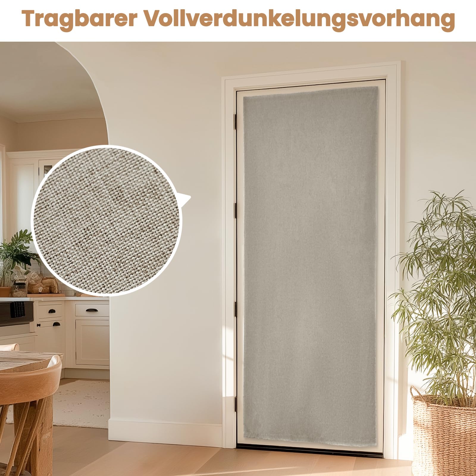 Jilron Tenda per Porta Opaca con Adesivo 100% Impermeabile Senza Forare per Interni Camera da Letto Soggiorno Protezione Solare per Finestre Protezione dal Calore (Caffè Chiaro-H182 x L64 cm