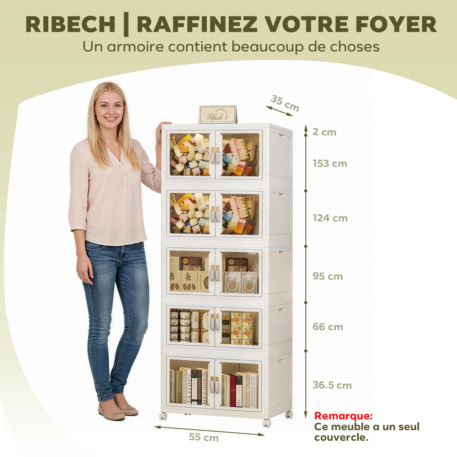 Armoire de Rangement Pliable 5 Niveaux – Grand Placard Mobile avec Portes Magnétiques, Roues Bloquantes, pour Vêtements, Atelier, Maison
