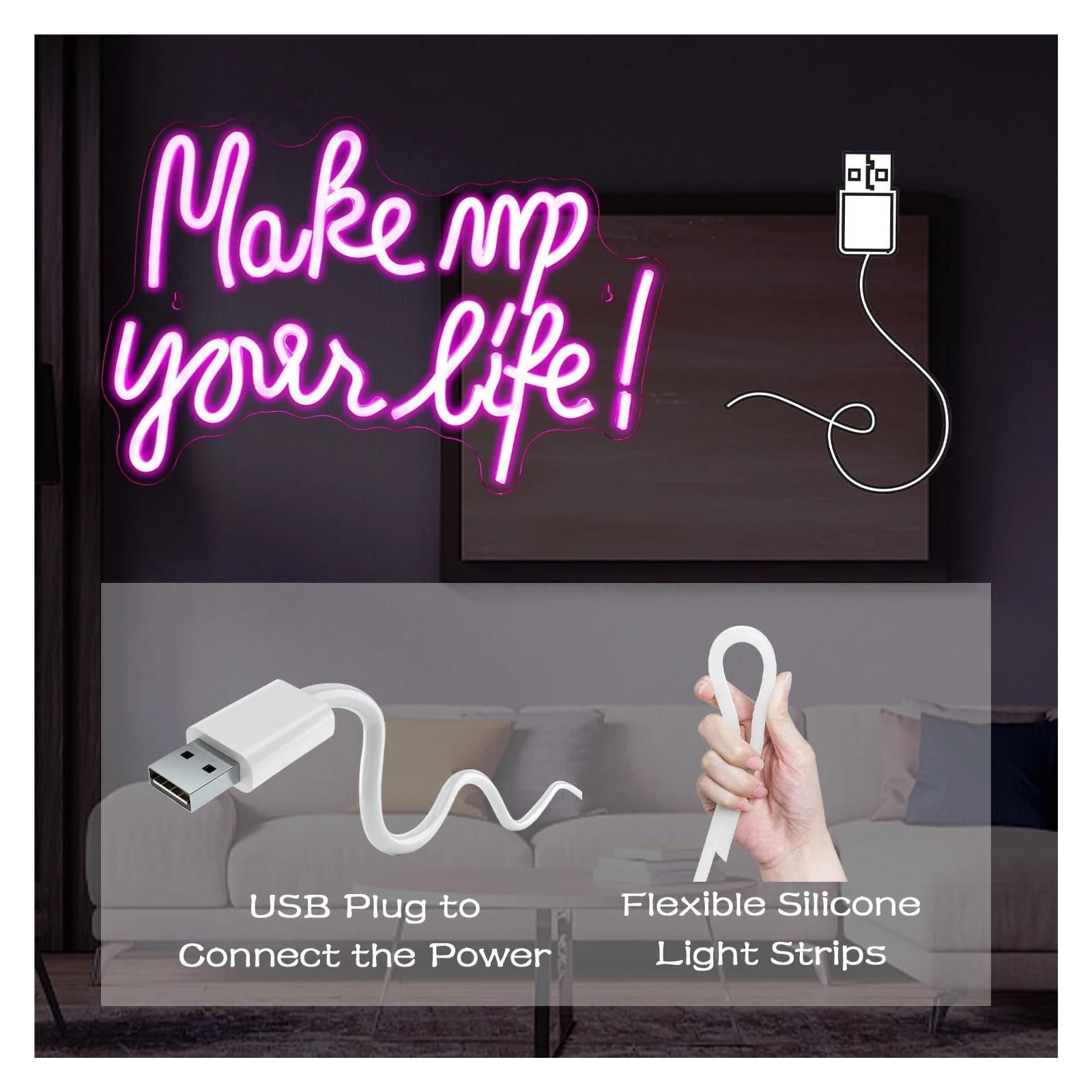 Insegna al Neon Make Up Your Life Insegna Al Neon Personalizzata Luci A Bar Sala Giochi Casa Studio Ristorante Decorazione Murale 42cmх28cm