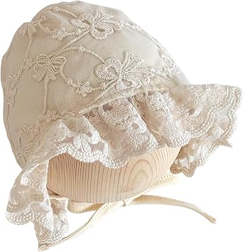 HOOLCHEAN Baby Girls Lace Cotton Bonnet Retro Style Embroidery 0-12M