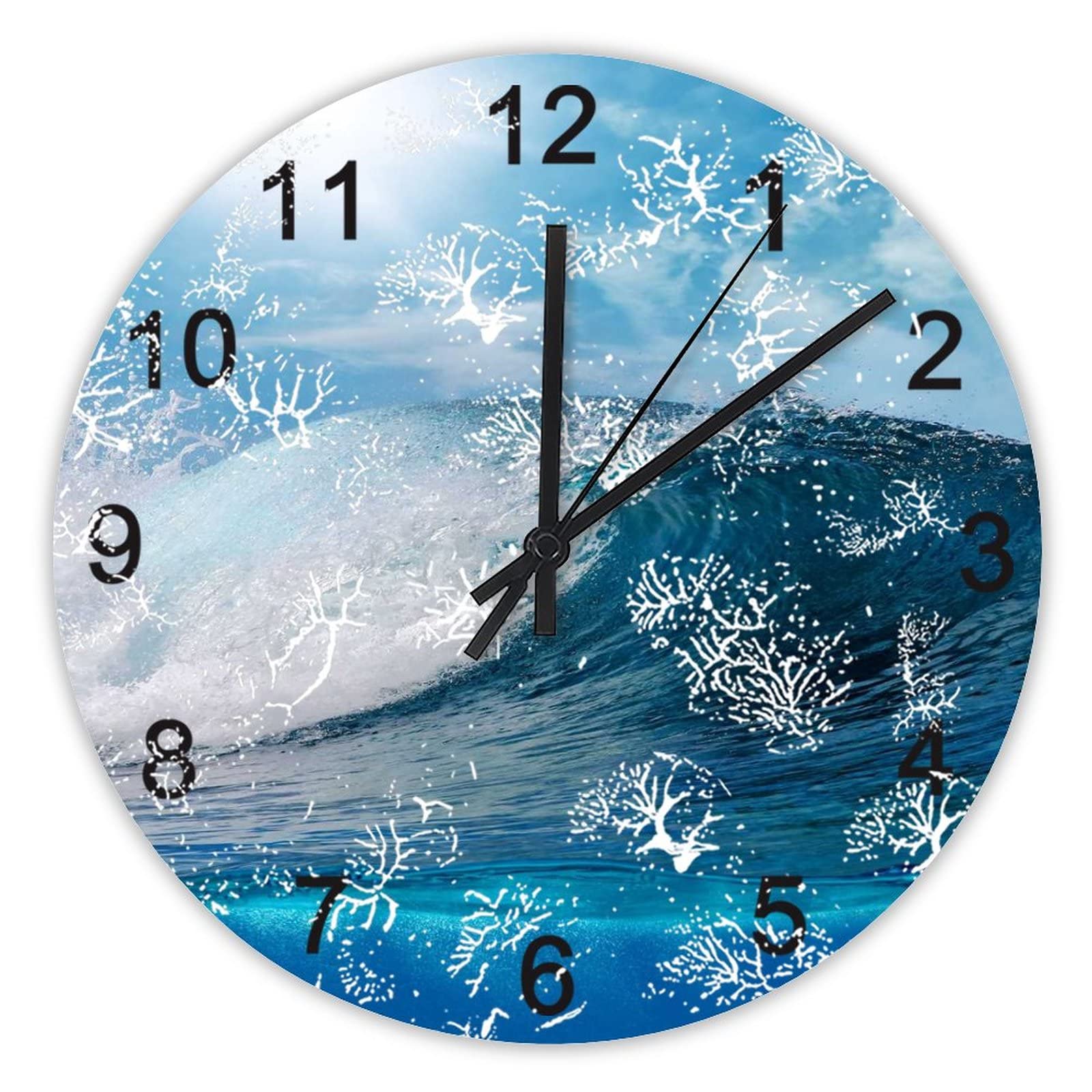 Horloge murale silencieuse de 41 cm motif vague de mer pour salon