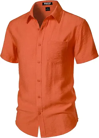 JEMITOP Mens Linen-Like Soft Short Sleeve Casual Shirt