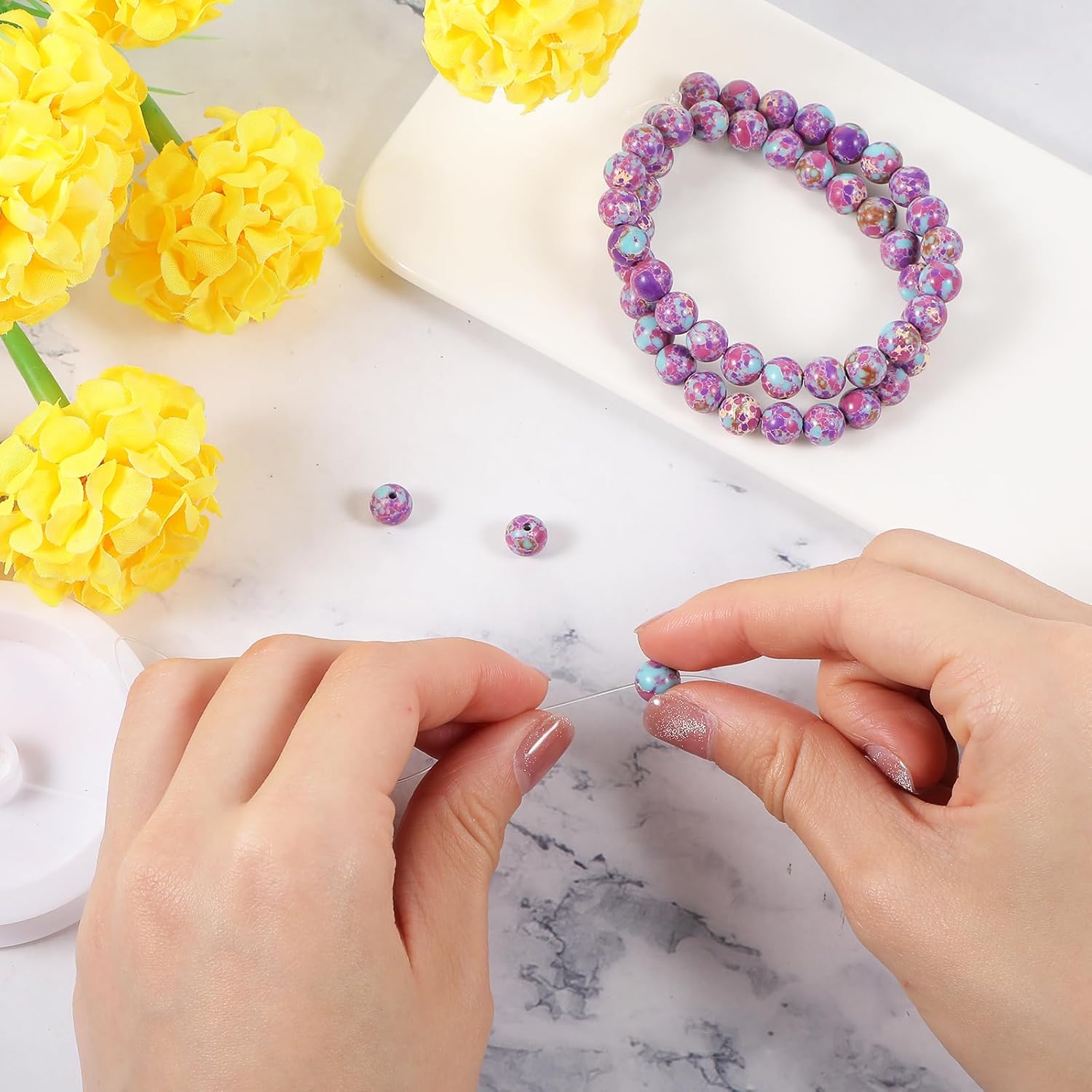 YQQYG 50 Pcs 8mm Gemstone Beads, Stone Beads for Jewelry Making for Jewelry Making DIY Colorful Round Stone Bead - Image 4