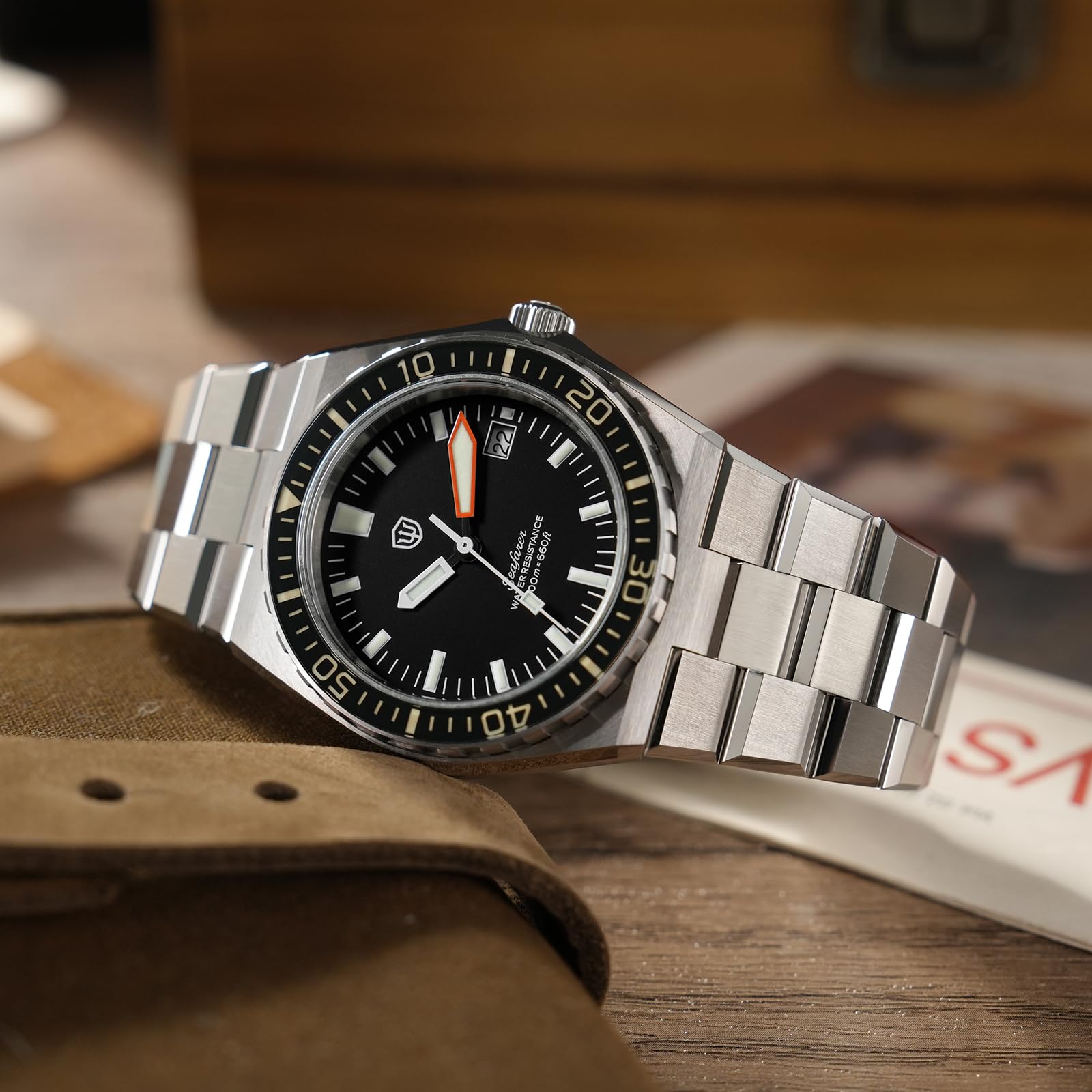 watchdives WD0017 Reloj de Buzo de Cuarzo para Hombre, VH31 Barrido Segundos / RD515 Movimiento, Cristal de Zafiro, Bisel de Zafiro Totalmente Luminoso, Resistente al Agua 200M Reloj Deportivo de