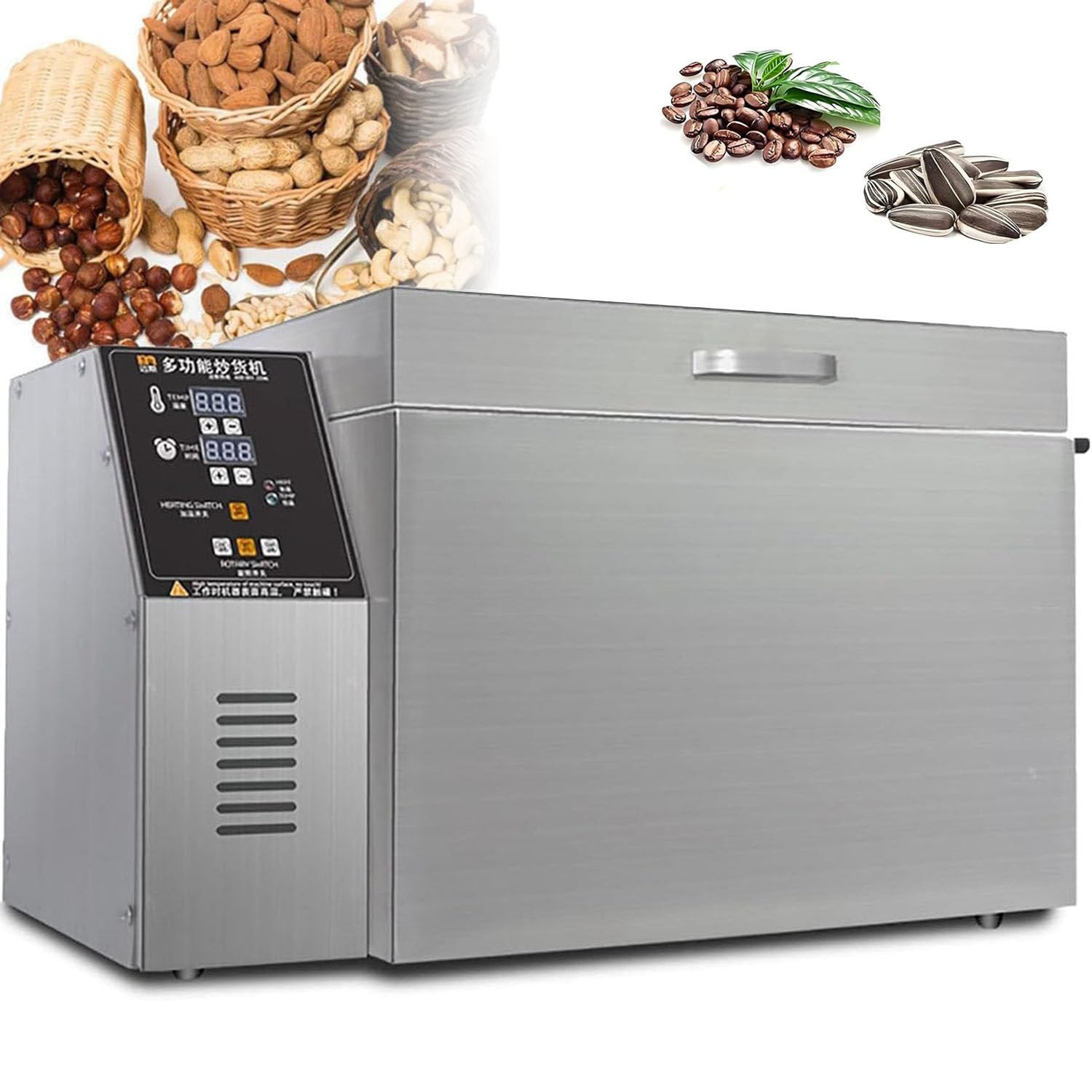 JozyJul Coffee Roaster Machine Electric Bean Roaster Stainless Steel Coffee Beans Roasting Machine Timing Temperature Adjustable for Baking Coffee, Chestnut, Peanuts, Grain 10Type