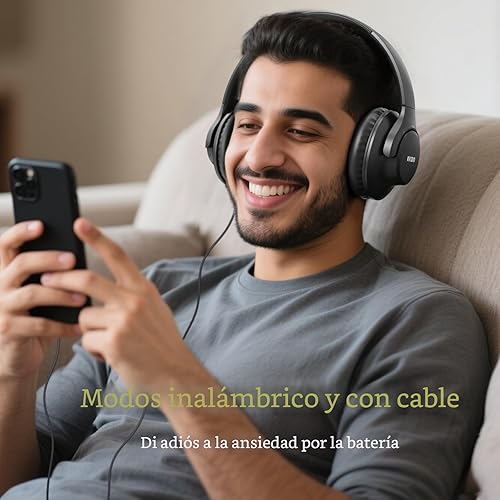 Miniatura 4 de KVIDIO Auriculares Bluetooth sobre la oreja, 65 horas de reproducción, auriculares inalámbricos con micrófono, auriculares ligeros plegables