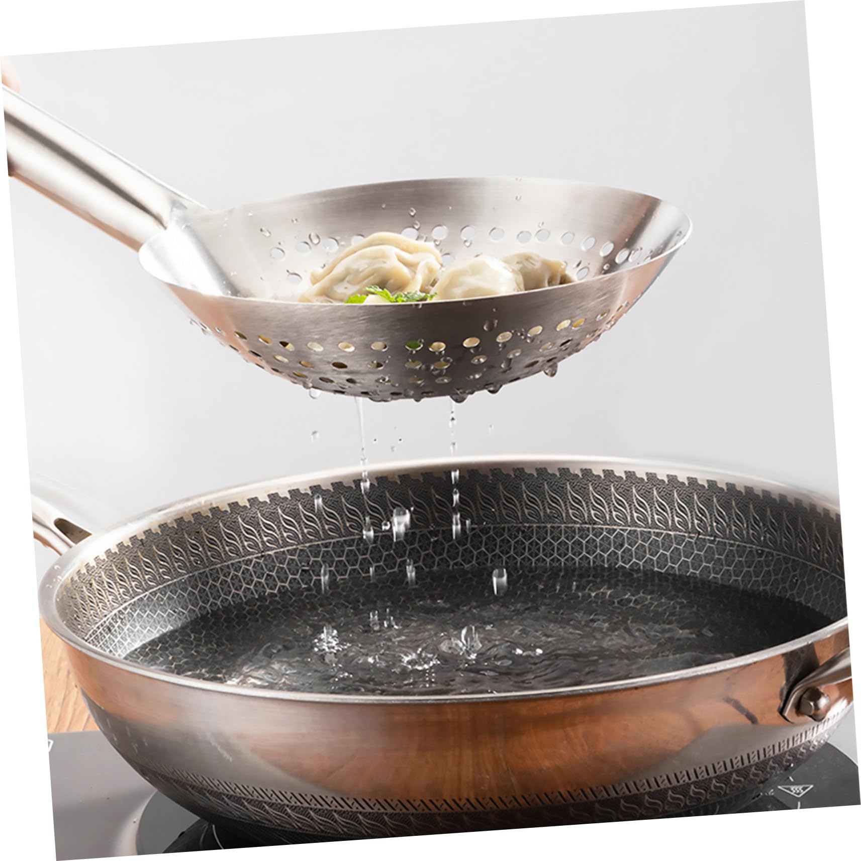Schöpfkelle aus Edelstahl, Dickwandig, für Wonton und Pommes, Silber