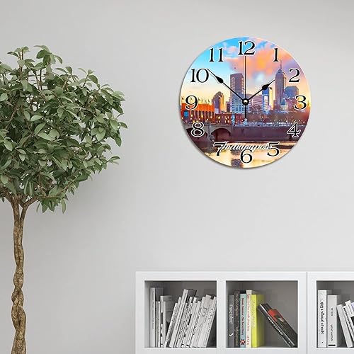 Miniatura 16 de Reloj de pared de paisaje urbano de Nueva York, Estados Unidos, Estatua de la Libertad, reloj de pared de viaje, funciona con pilas, 10 pulgadas,