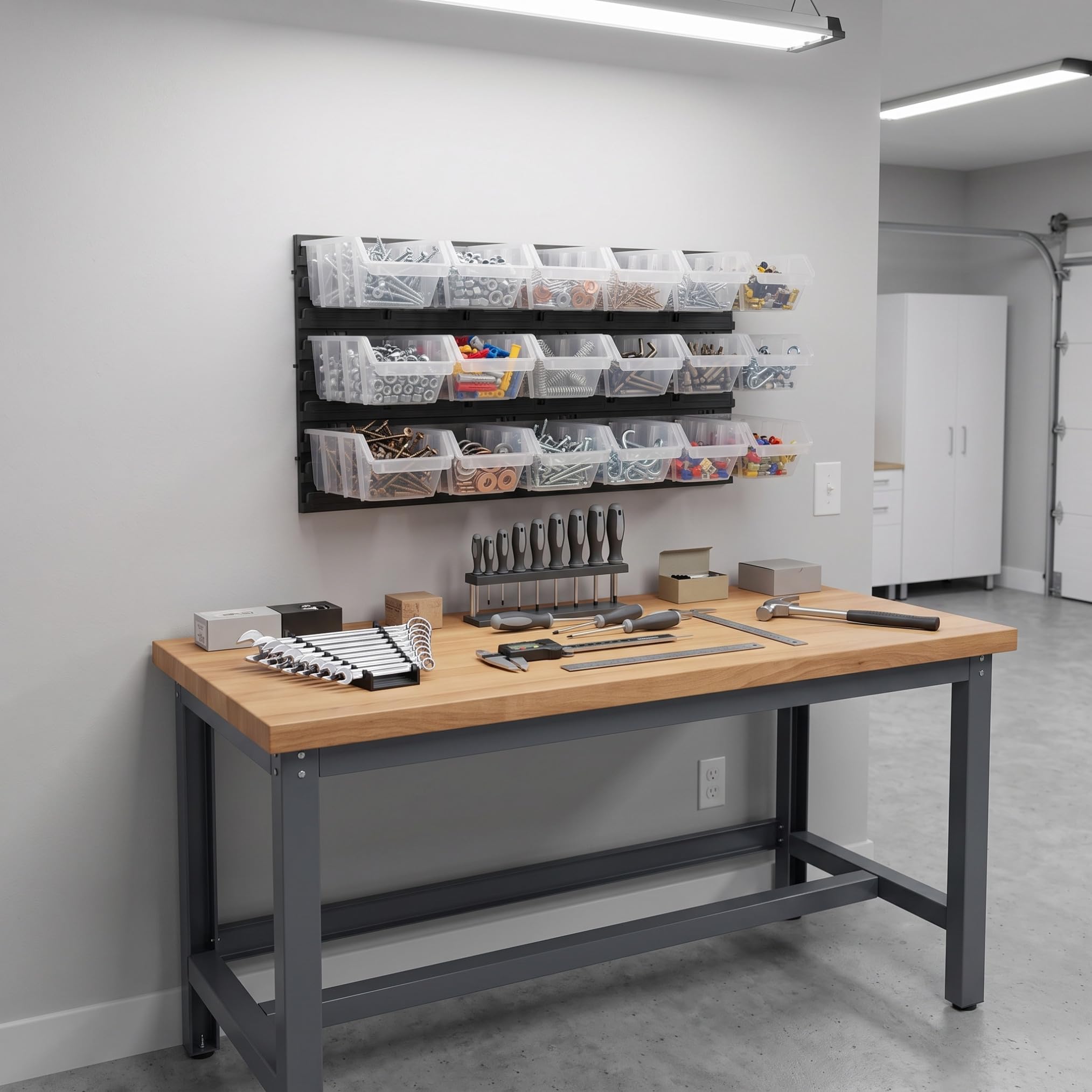Étagère murale d'atelier avec 18 boîtes de tri transparentes, système de rangement pour vis, écrous et petites pièces, plastique, 78 x 39 cm, boîtes 190 x 123 x 90 mm, jusqu'à 20 kg, pour garage
