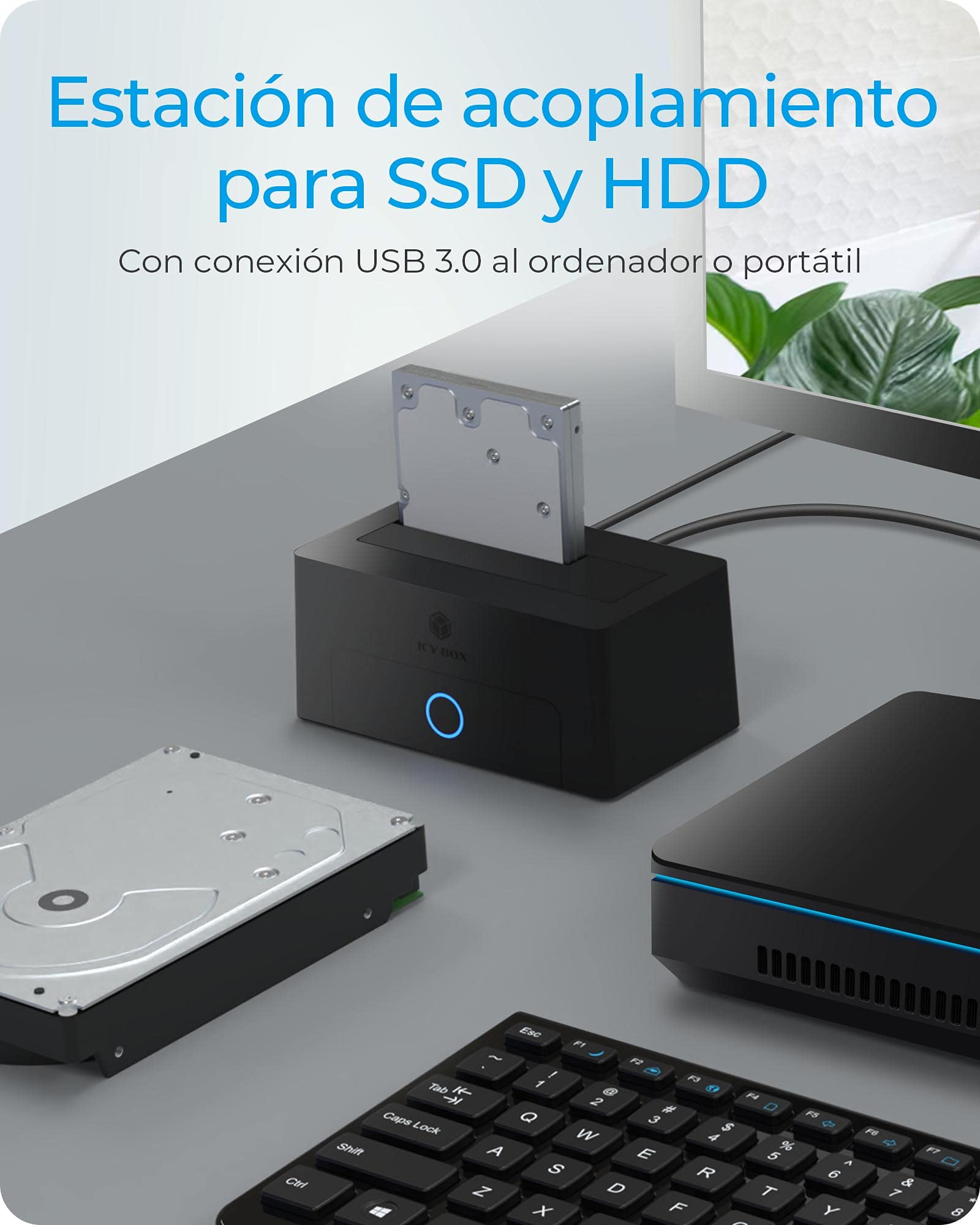 Icy Box Estación de Acoplamiento para Discos Duros y SSD USB 3.0, SATA 2,5" y 3,5", Negro