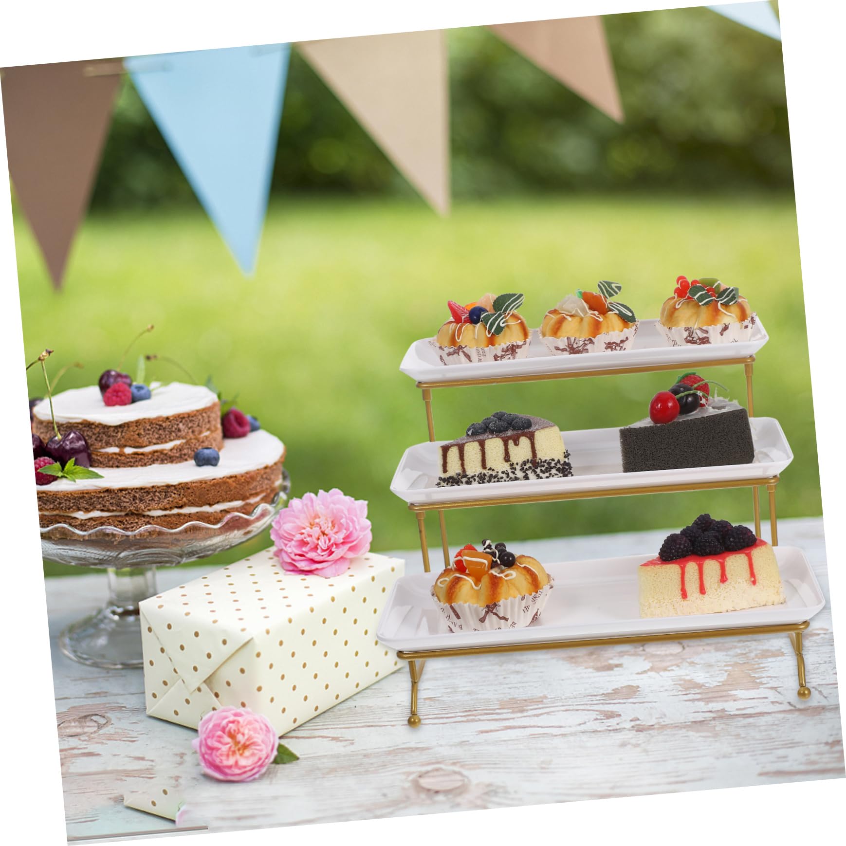 Espositore per dessert, cupcake, frutta e antipasti, elegante ed elegante, bianco, vassoio da portata ideale per buffet ed eventi