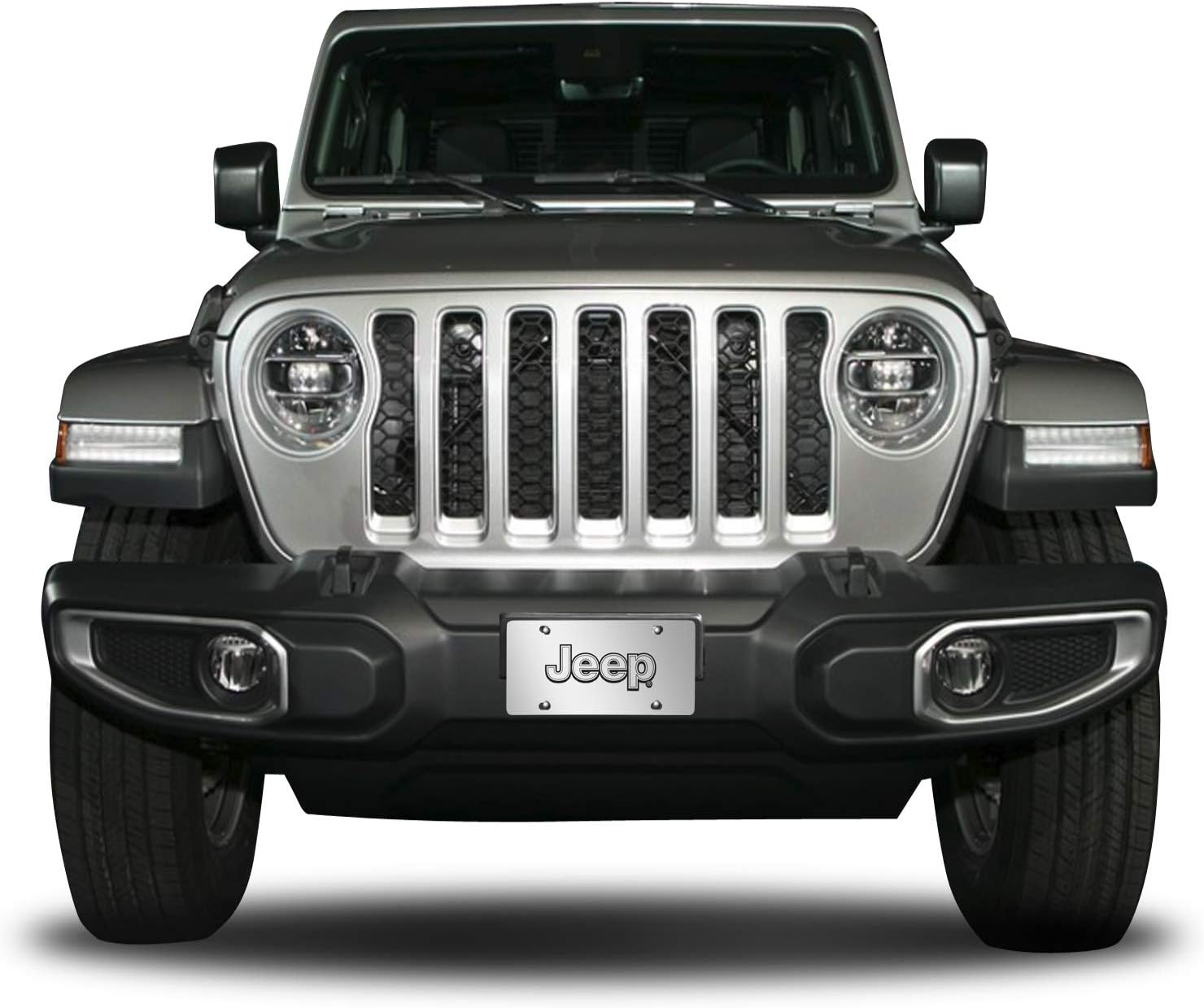 iPick Image for Jeep Silver 3D Logo Mirror Chrome Stainless Steel License Plate - Official Licensed