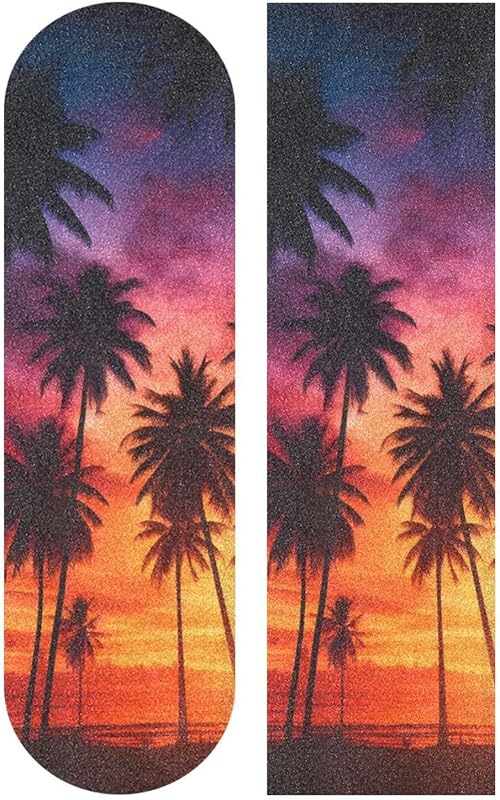 Longboard Grip Tape Skateboard Grip Tape Sheets Design Silhouette Palm Trees Tropical 33"X 9" Bubble Free Anti Slip Scooter Deck Sand Paper for Rollerboard