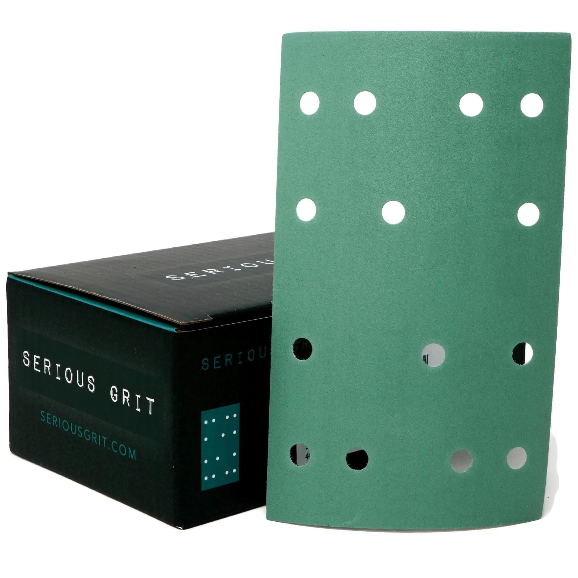 Serious Grit - 80x133mm 14-Hole P400 Grit Hook & Loop Sanding Sheets - Fits Festool RTS 400 & Mirka DEOS 353-50 Pack Box