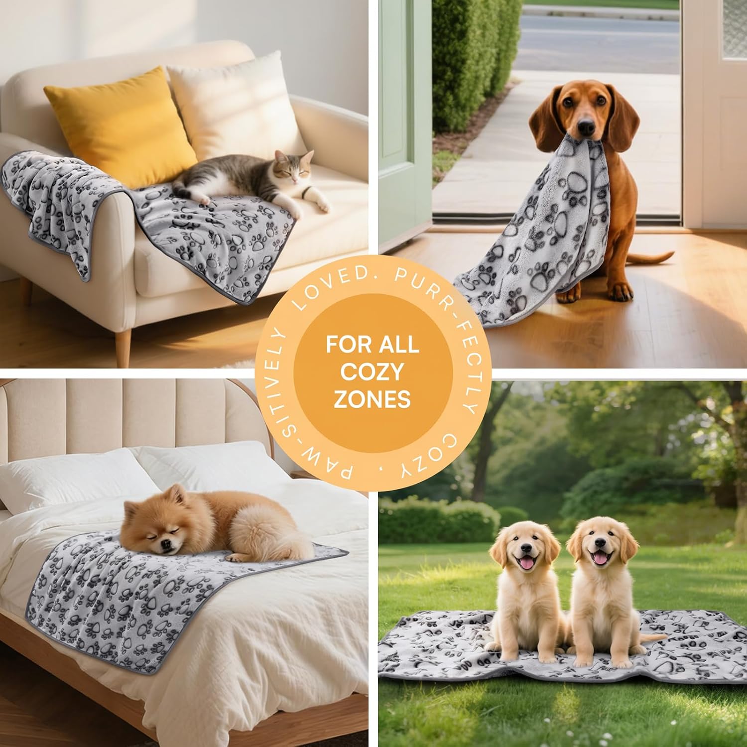 Luciphia 1 Pack 6 Dog Blankets Cat Soft Fluffy Fleece Pet Blanket Warm Cute Print Design Puppy Kitten Doggy Paw Grey Small(23"x16") - Image 3