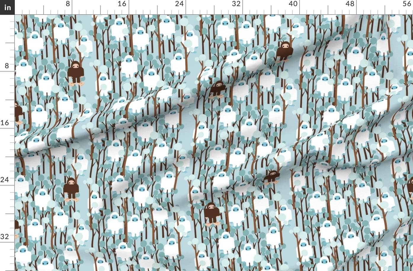 Spoonflower Fabric - Bigfoot Sasquatch Abominable Snowman Crytozoology Yeti Forest Printed on Organic Cotton Sateen Fabric by The Yard - Sewing Quilting Apparel Home Decor